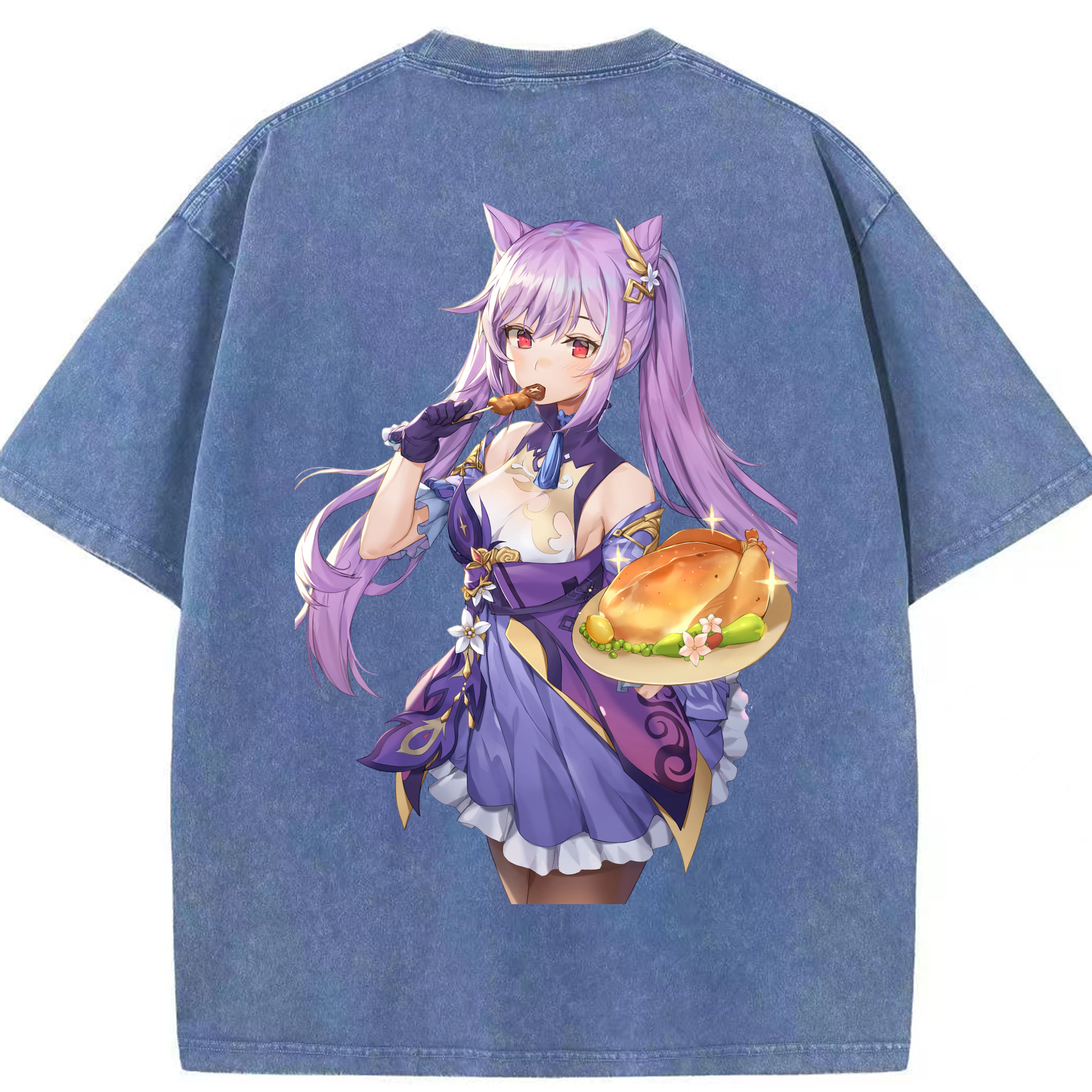 げんし神 刻晴 こくせい genshin Kokusei 綿100% ヴィンテージ風 半袖Tシャツ（背面プリント）