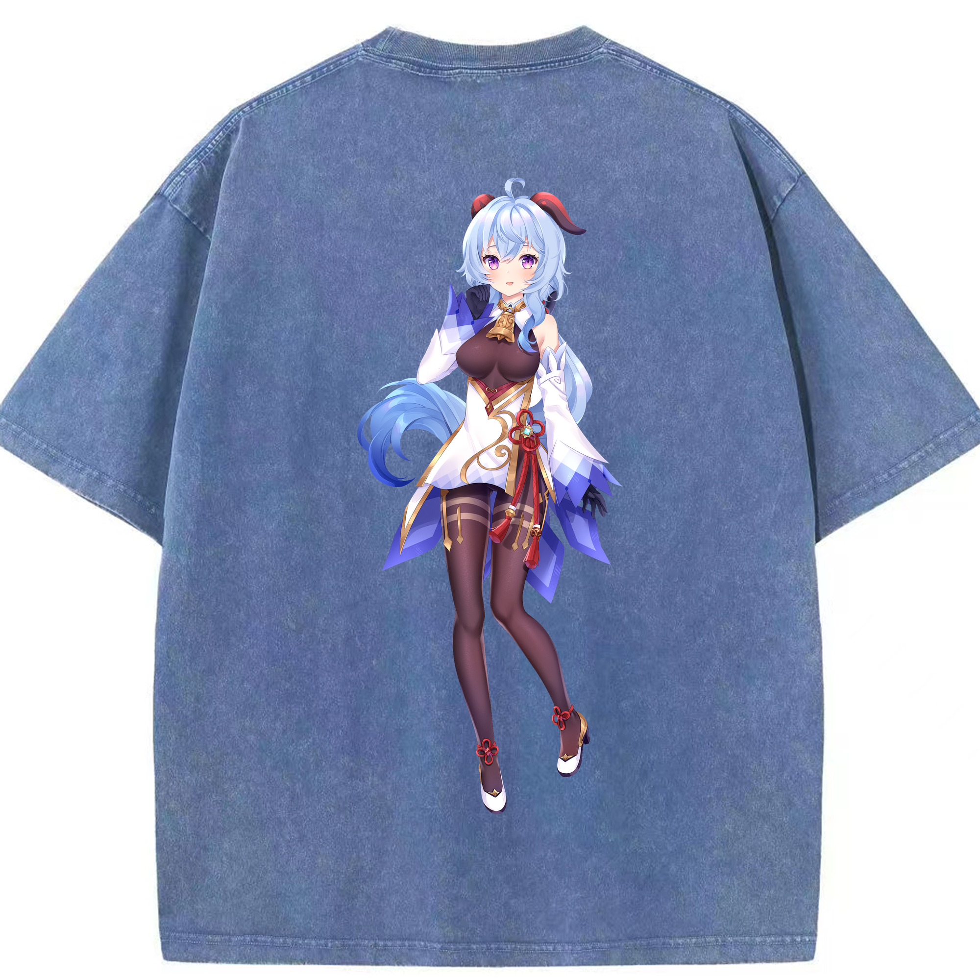 げんし神 甘雨 かんう genshin Ganyu 綿100% ヴィンテージ風 半袖Tシャツ（背面プリント）