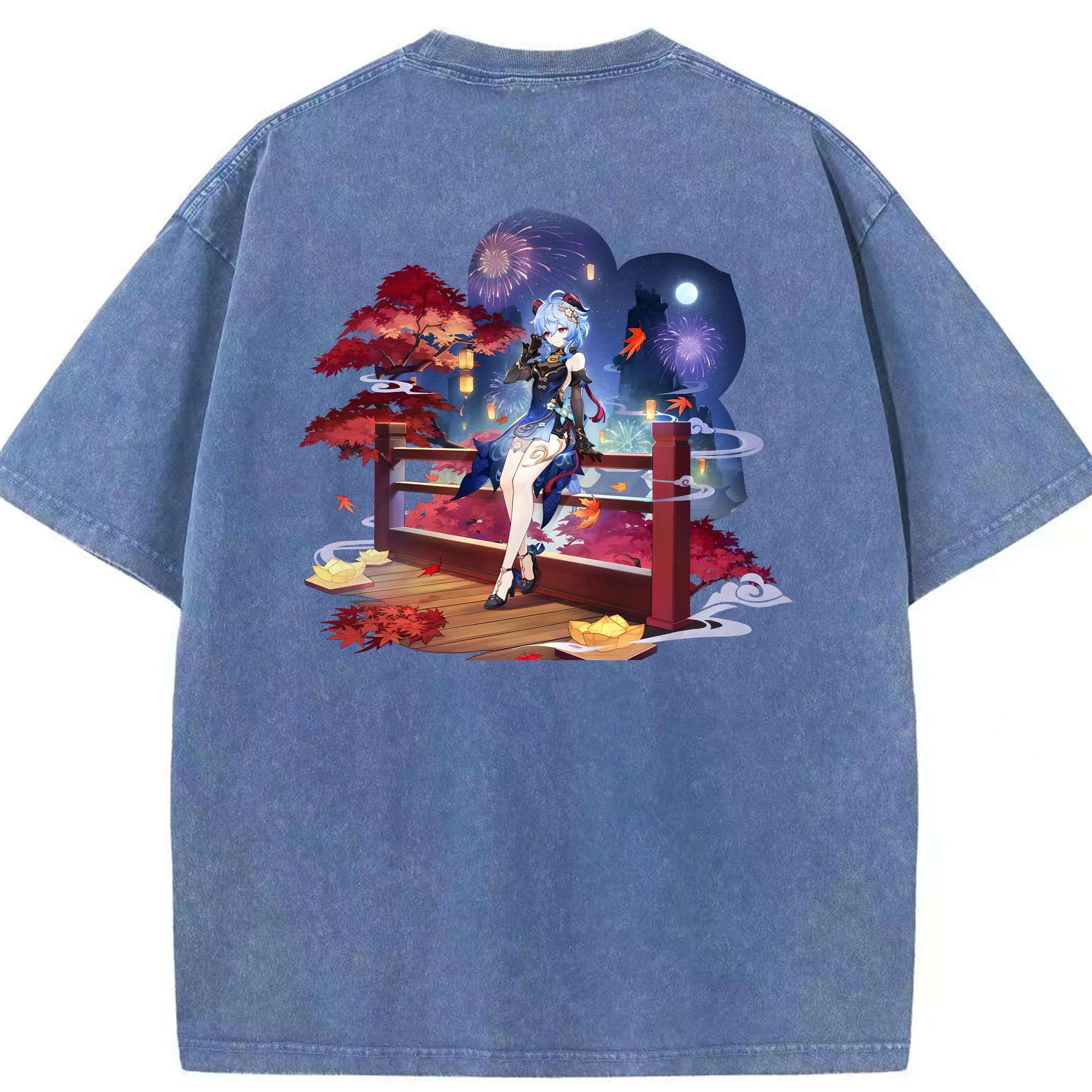げんし神 甘雨 かんう genshin Ganyu 綿100% ヴィンテージ風 半袖Tシャツ（背面プリント）