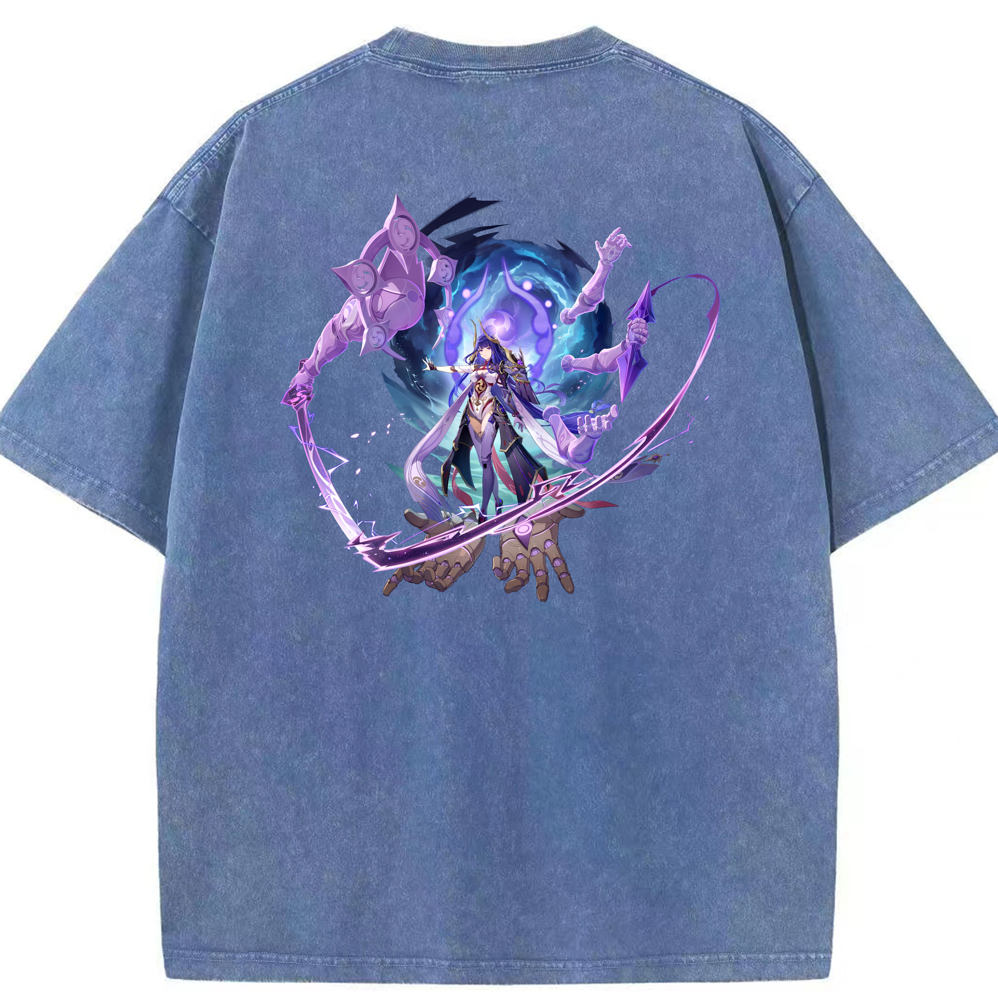 げんし神 雷電将軍 らいでんしょうぐん genshin Raiden Shogun 綿100% ヴィンテージ風 半袖Tシャツ（背面プリント）