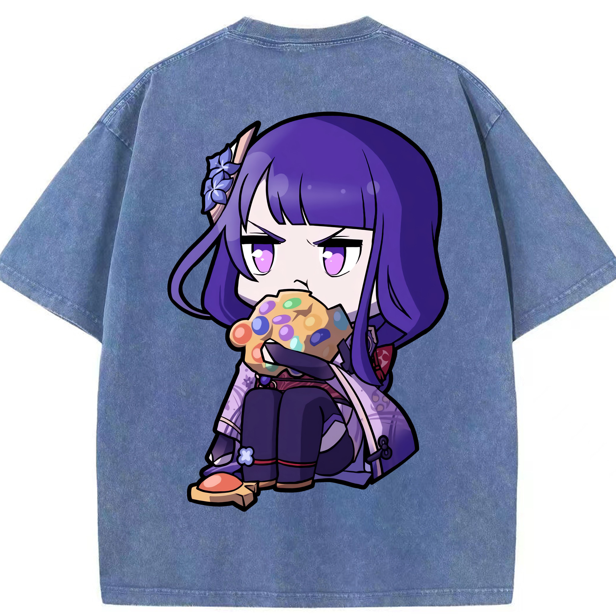 げんし神 雷電将軍 らいでんしょうぐん genshin Raiden Shogun 綿100% ヴィンテージ風 半袖Tシャツ（背面プリント）