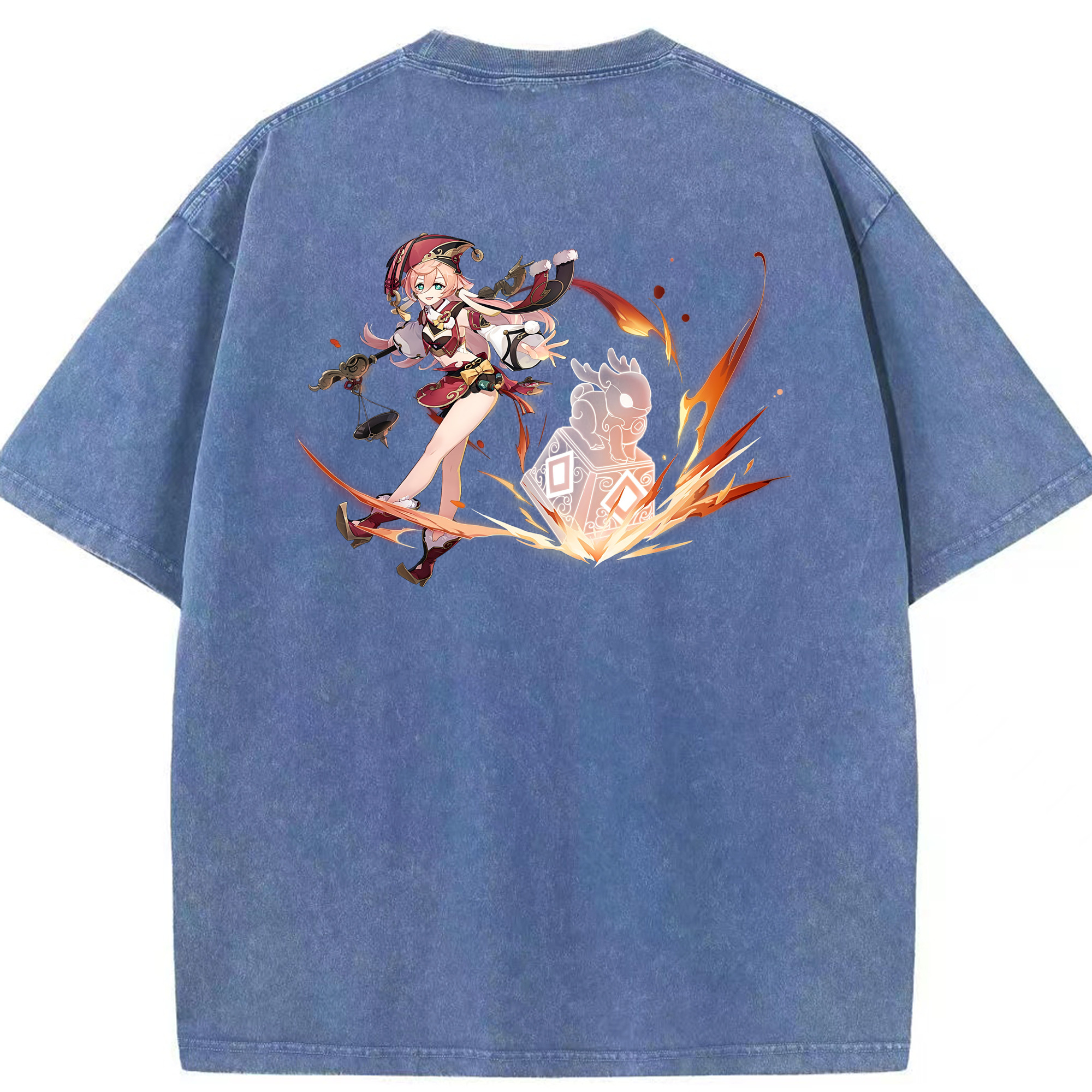 げんし神 ヤンフェイ genshin Yanfei 綿100% ヴィンテージ風 半袖Tシャツ（背面プリント）