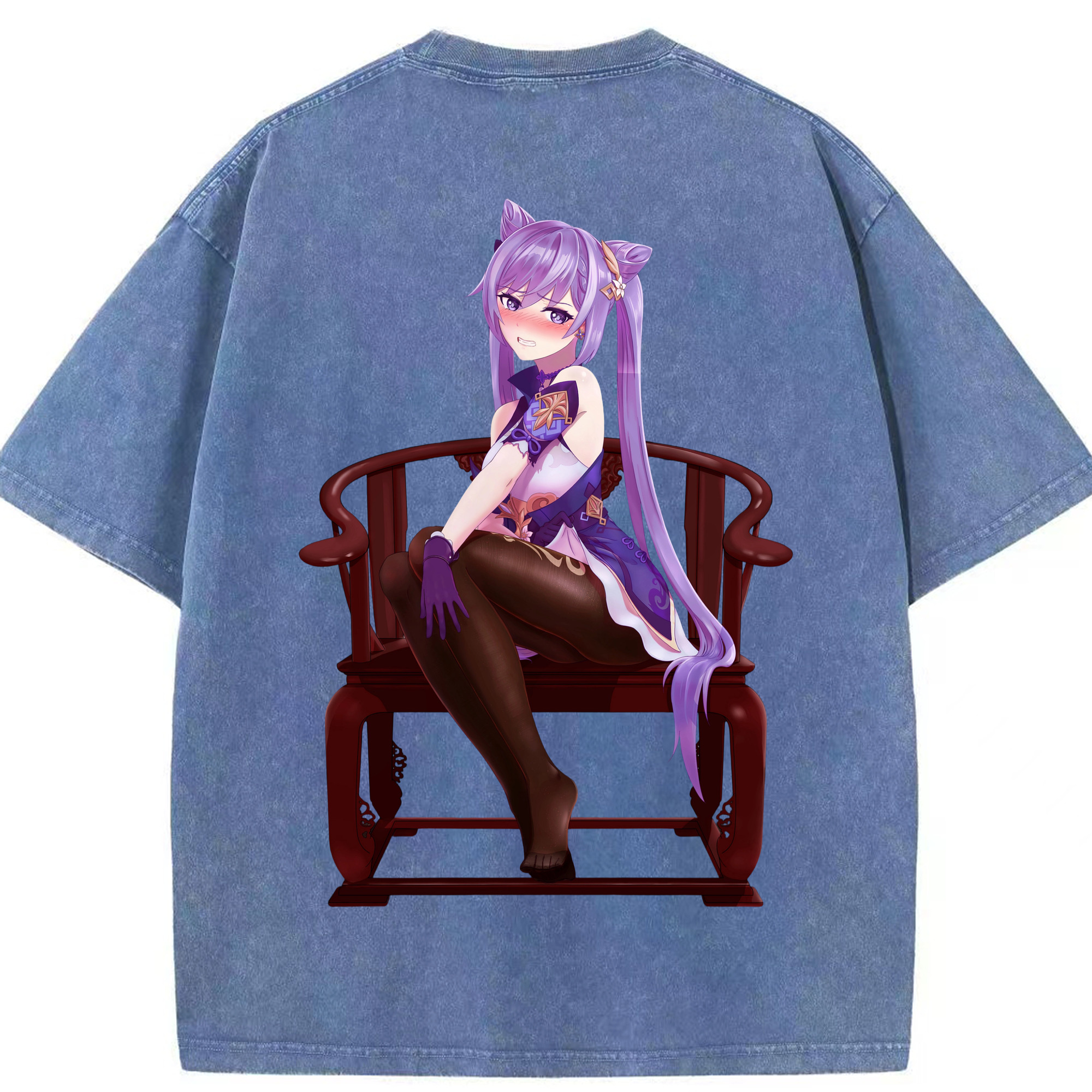 げんし神 刻晴 こくせい genshin Kokusei 綿100% ヴィンテージ風 半袖Tシャツ（背面プリント）