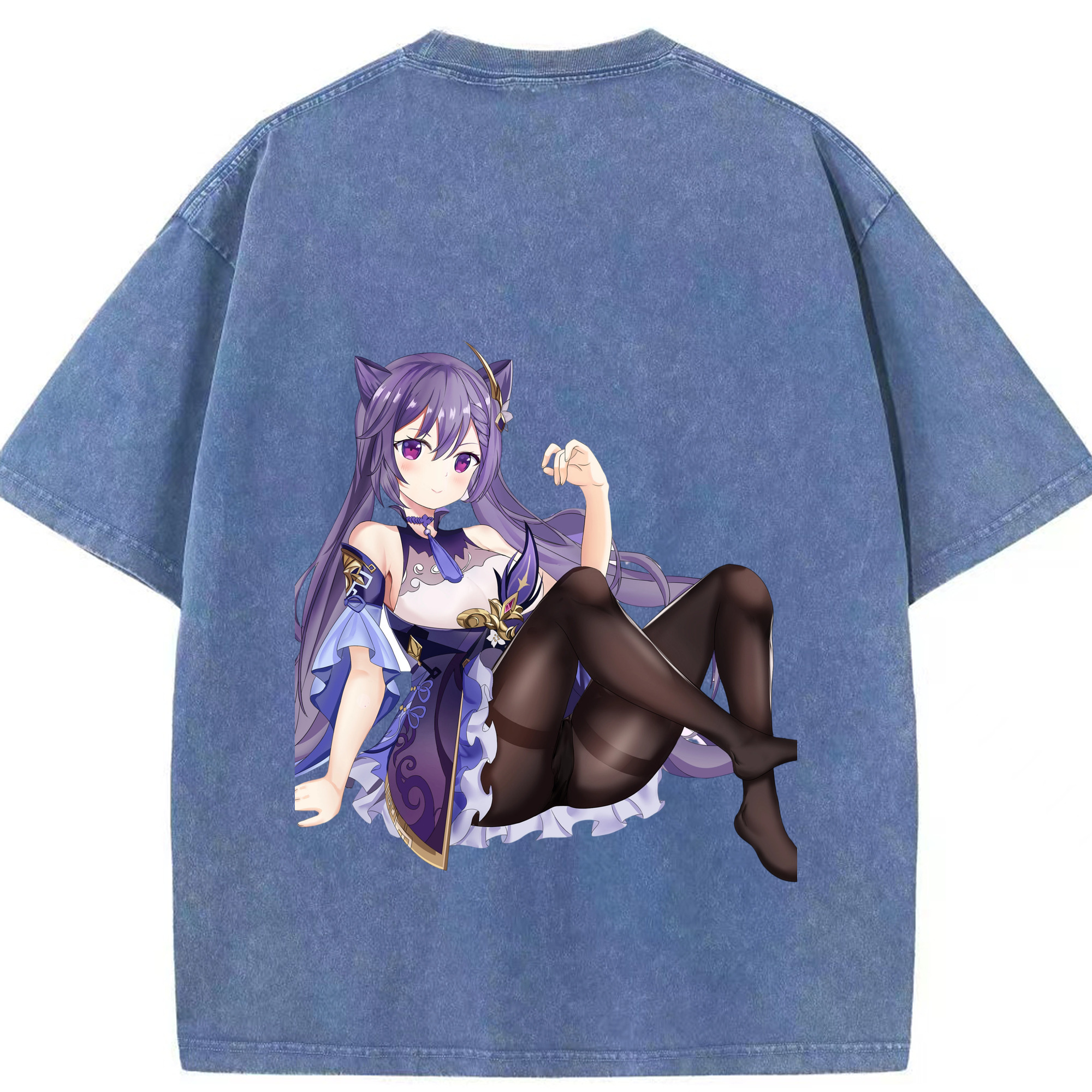 げんし神 刻晴 こくせい genshin Kokusei 綿100% ヴィンテージ風 半袖Tシャツ（背面プリント）