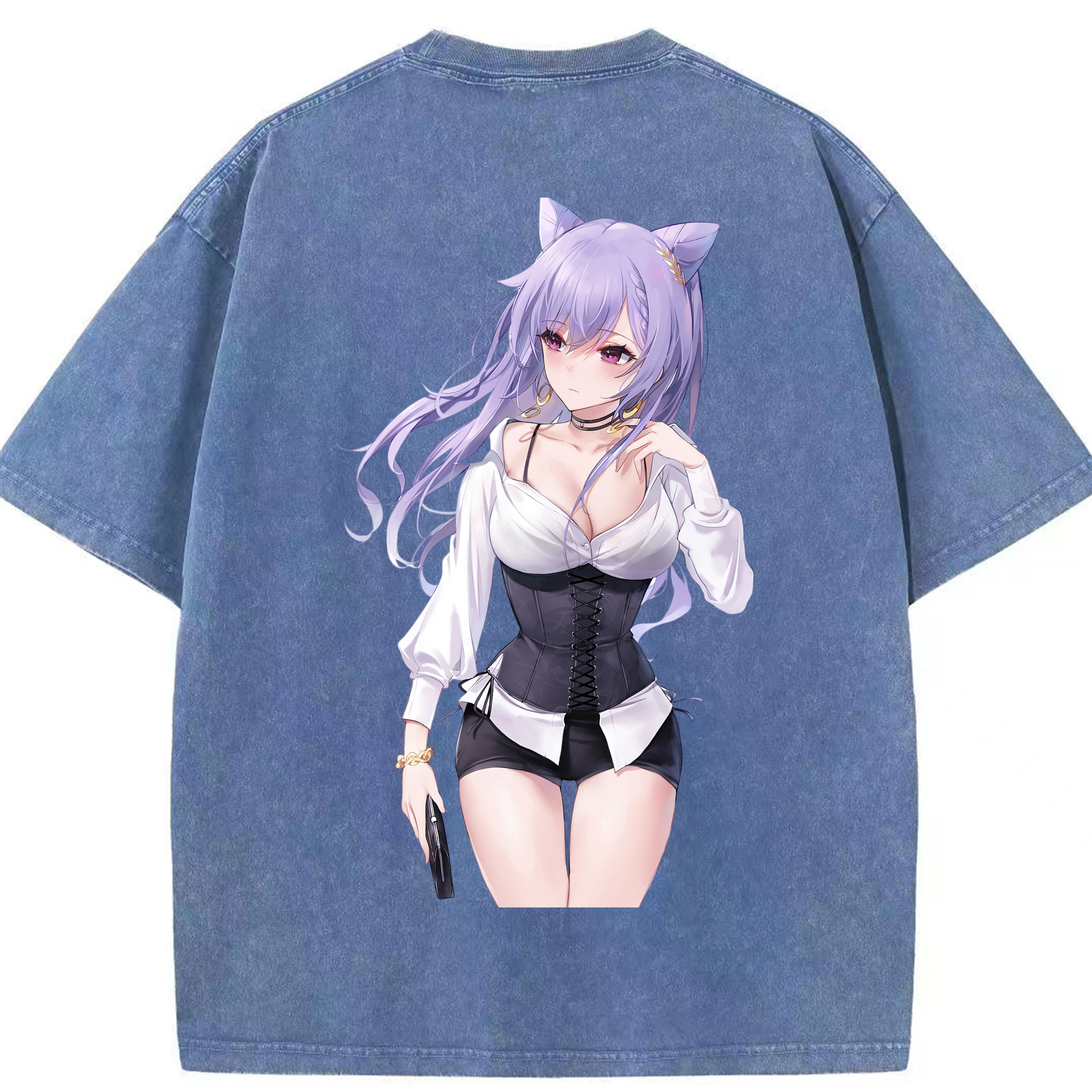 げんし神 刻晴 こくせい genshin Kokusei 綿100% ヴィンテージ風 半袖Tシャツ（背面プリント）