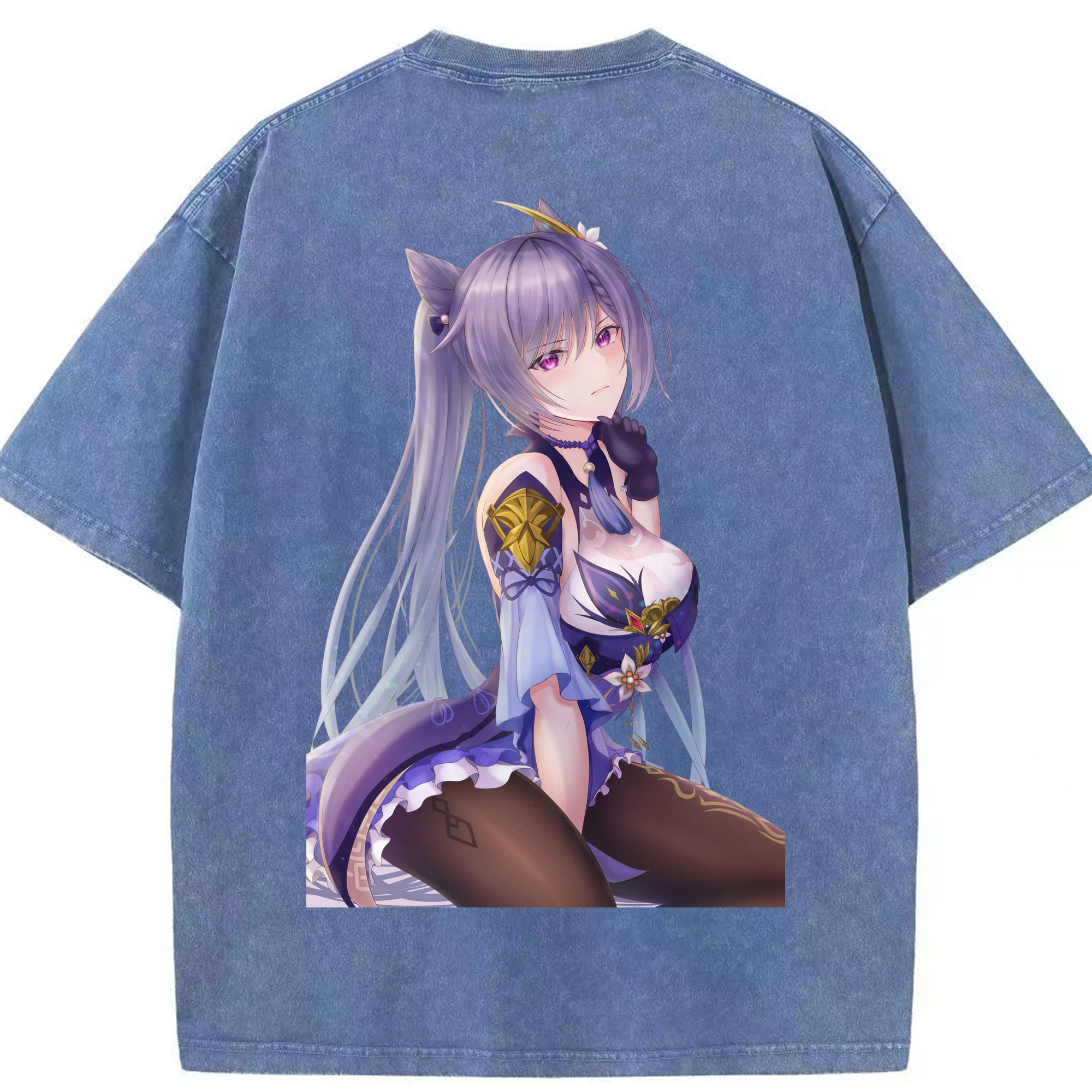 げんし神 刻晴 こくせい genshin Kokusei 綿100% ヴィンテージ風 半袖Tシャツ（背面プリント）
