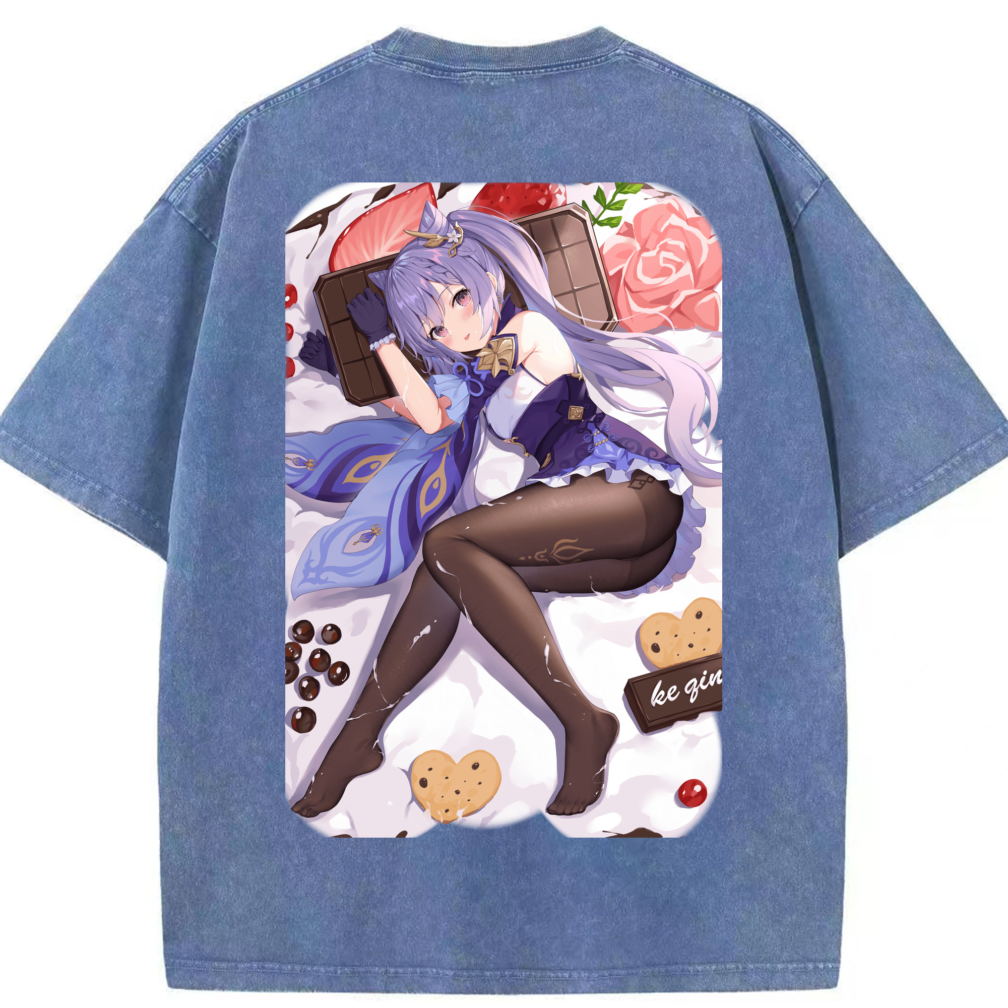 げんし神 刻晴 こくせい genshin Kokusei 綿100% ヴィンテージ風 半袖Tシャツ（背面プリント）