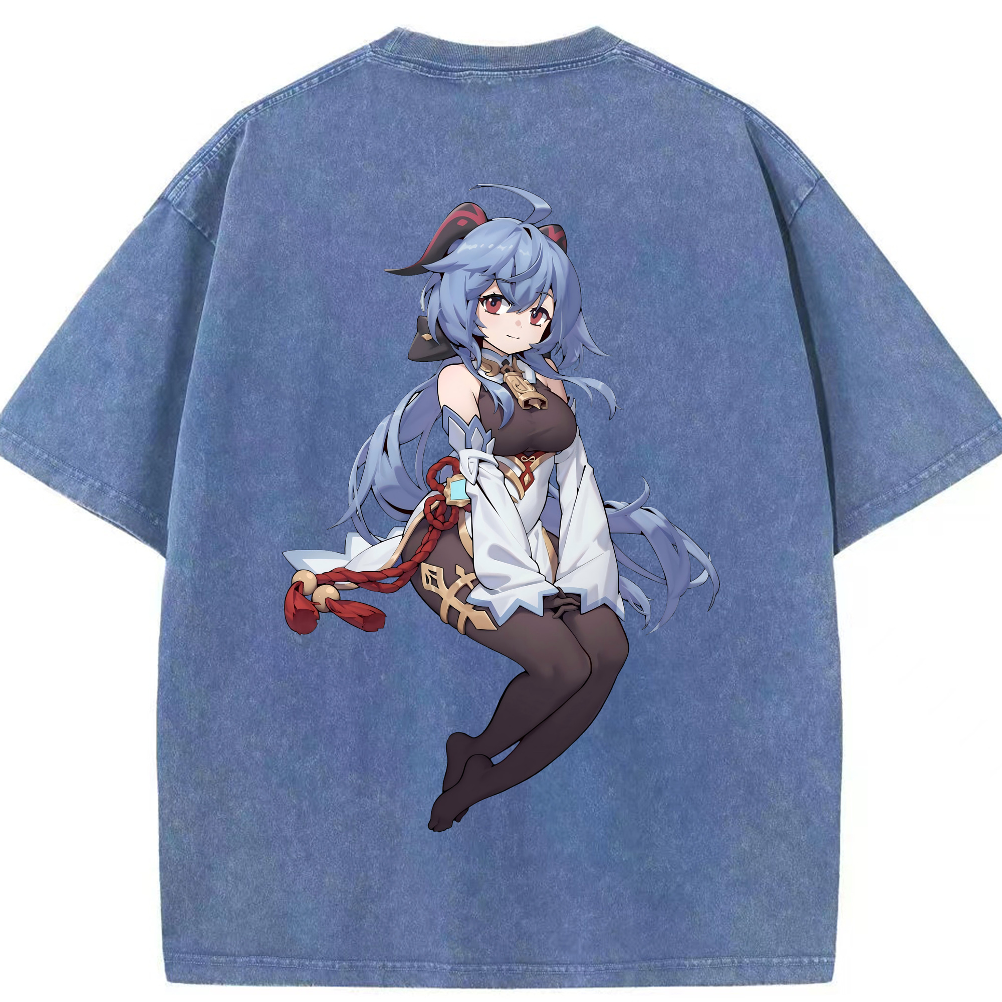 げんし神 甘雨 かんう genshin Ganyu 綿100% ヴィンテージ風 半袖Tシャツ（背面プリント）