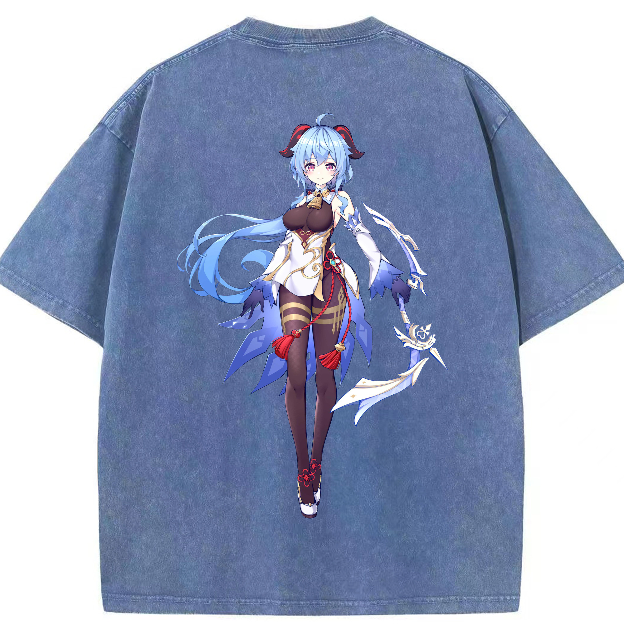 げんし神 甘雨 かんう genshin Ganyu 綿100% ヴィンテージ風 半袖Tシャツ（背面プリント）