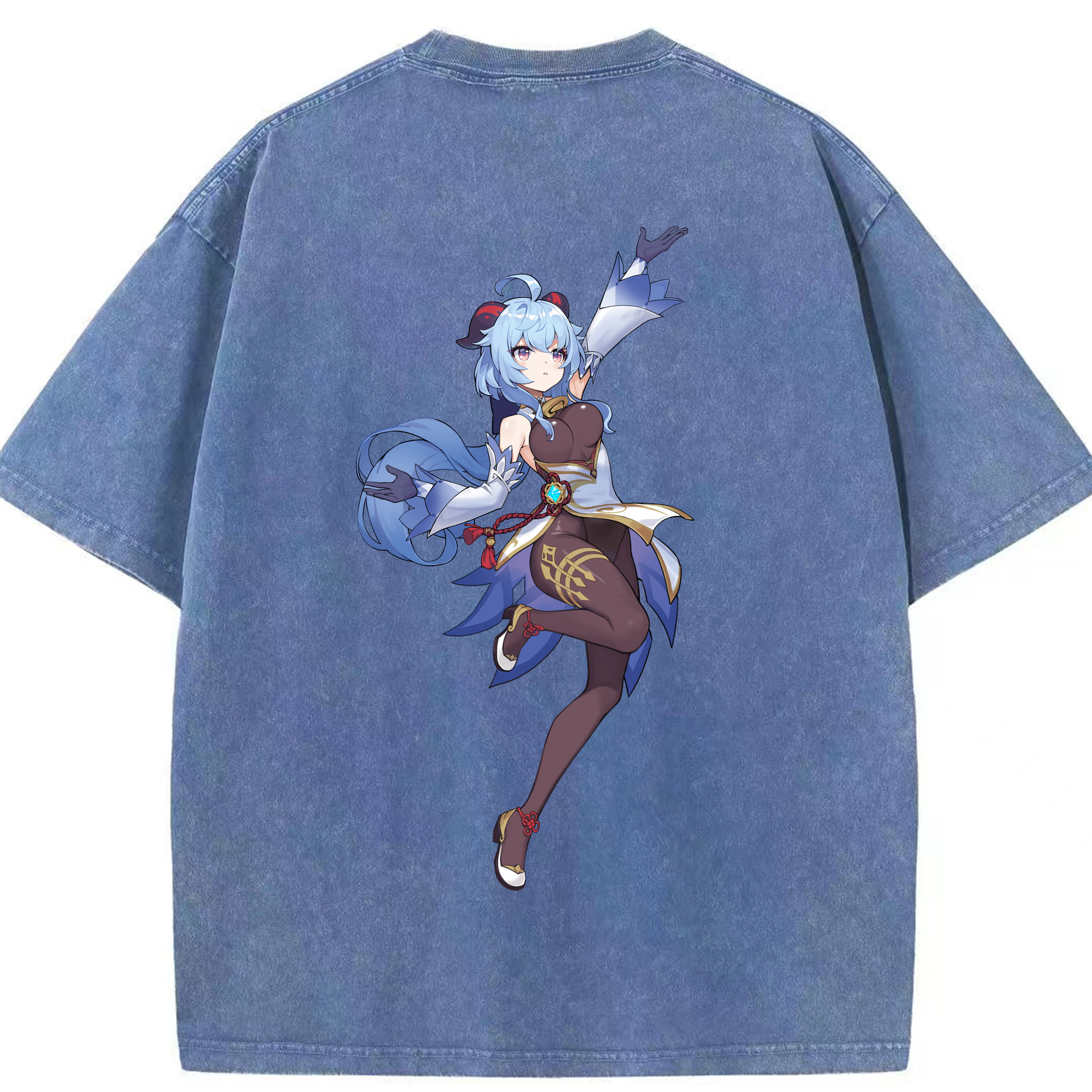 げんし神 甘雨 かんう genshin Ganyu 綿100% ヴィンテージ風 半袖Tシャツ（背面プリント）
