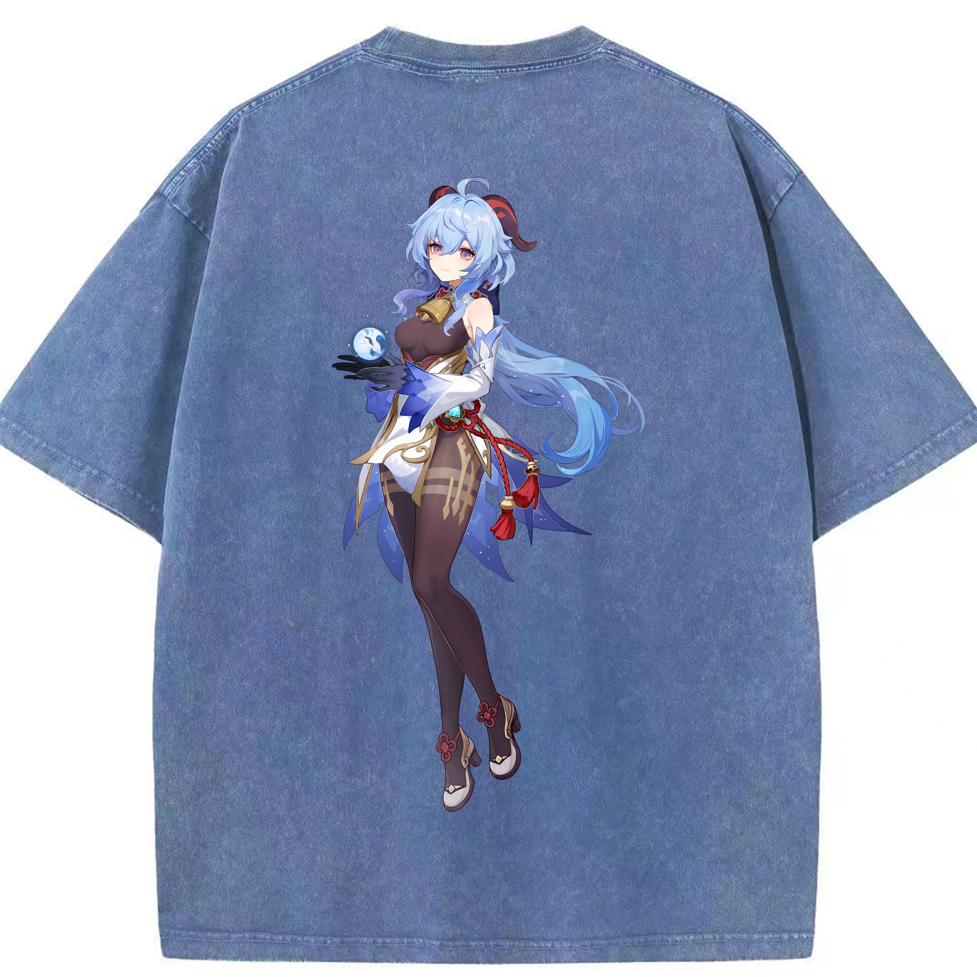 げんし神 甘雨 かんう genshin Ganyu 綿100% ヴィンテージ風 半袖Tシャツ（背面プリント）