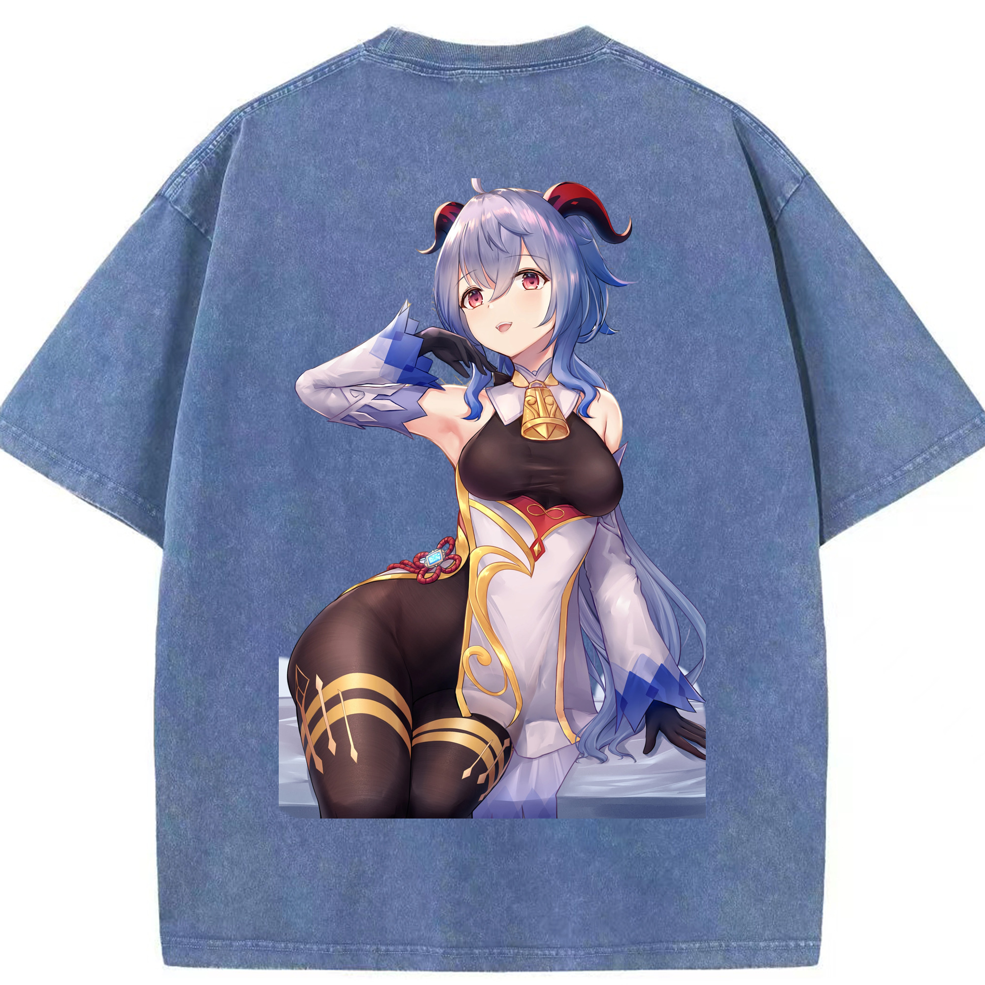 げんし神 甘雨 かんう genshin Ganyu 綿100% ヴィンテージ風 半袖Tシャツ（背面プリント）