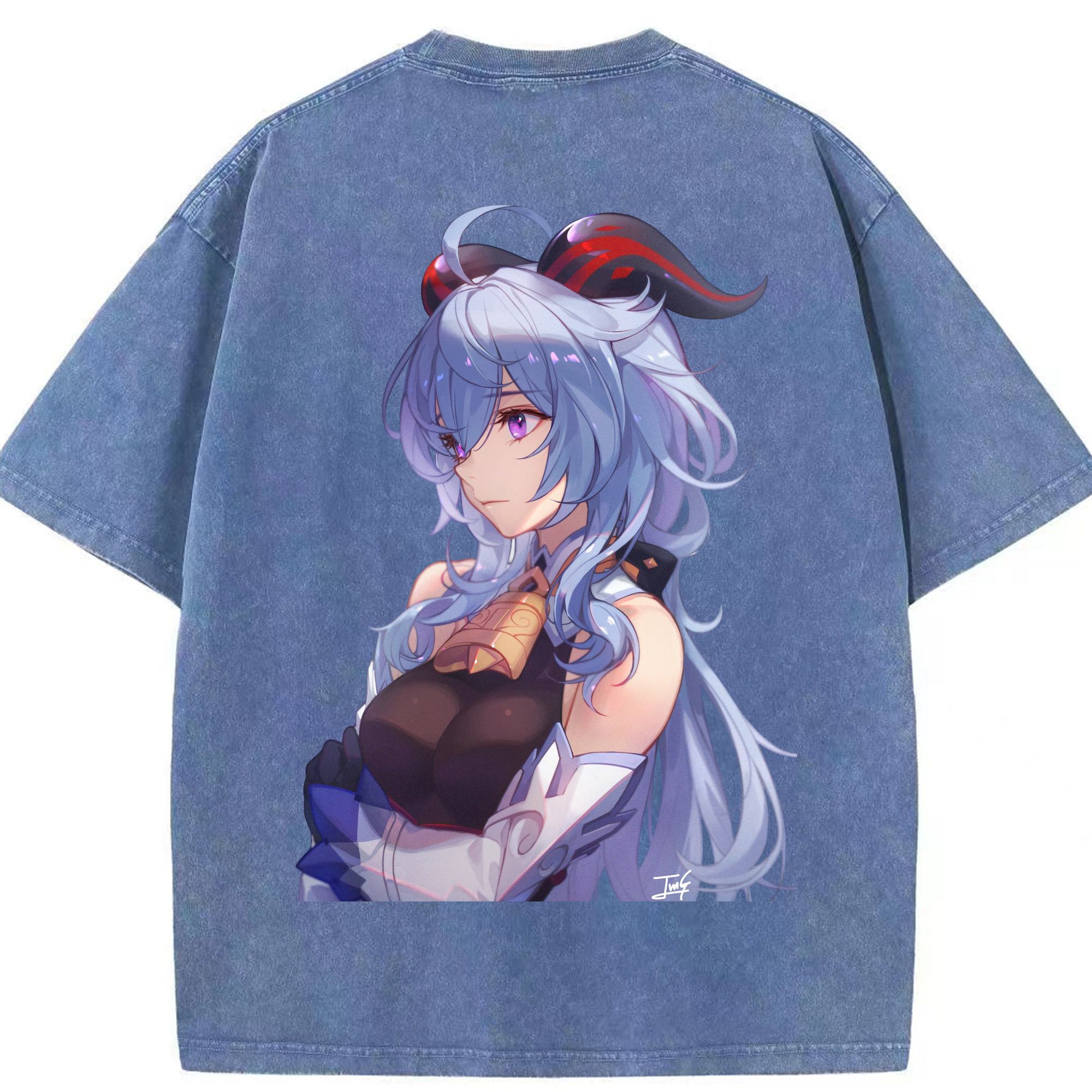 げんし神 甘雨 かんう genshin Ganyu 綿100% ヴィンテージ風 半袖Tシャツ（背面プリント）