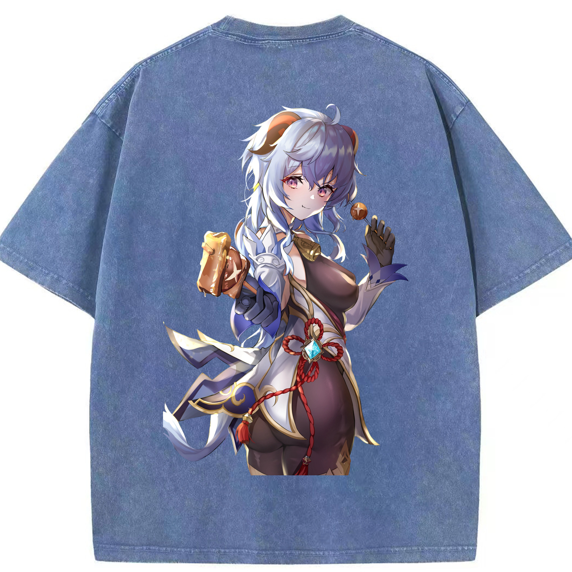 げんし神 甘雨 かんう genshin Ganyu 綿100% ヴィンテージ風 半袖Tシャツ（背面プリント）