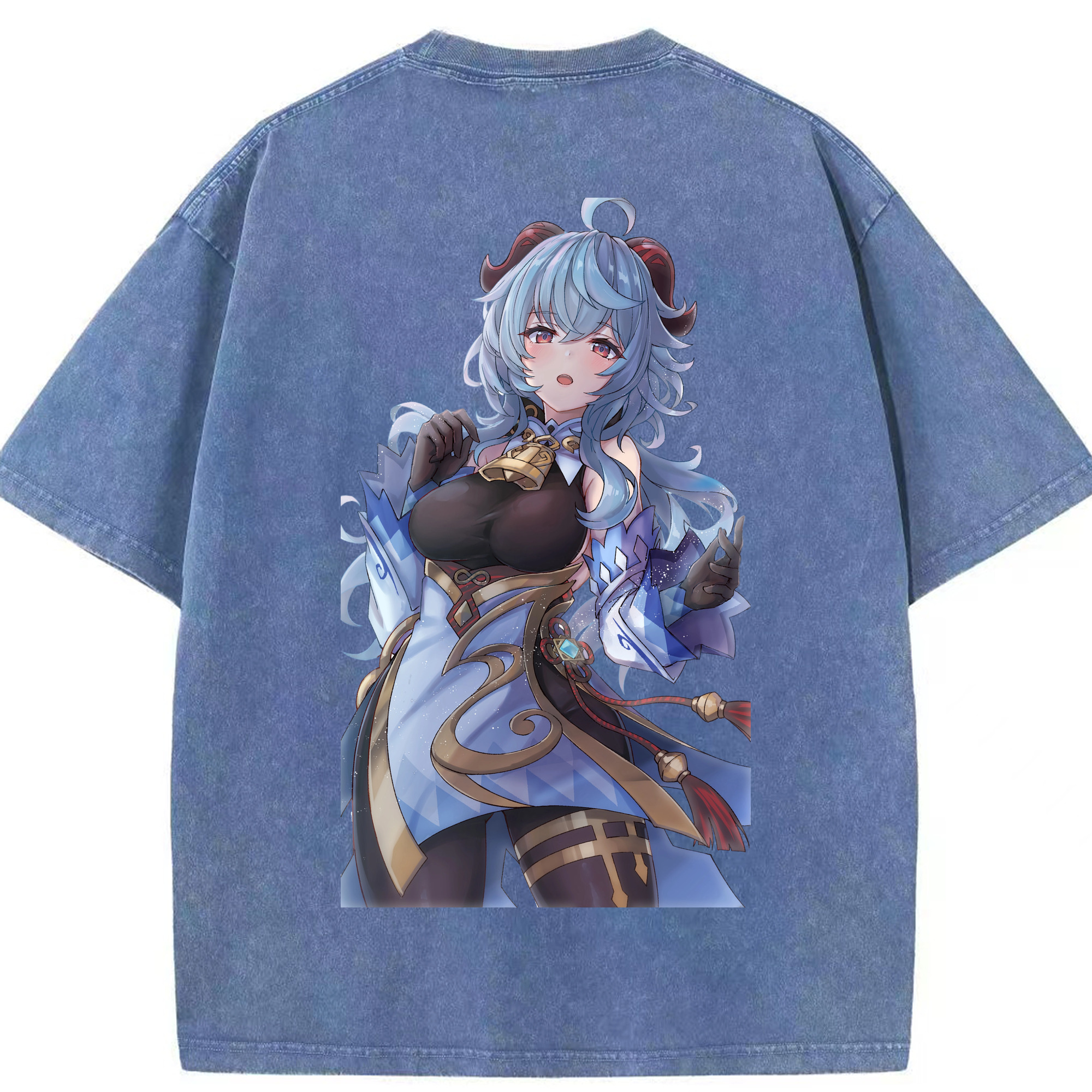 げんし神 甘雨 かんう genshin Ganyu 綿100% ヴィンテージ風 半袖Tシャツ（背面プリント）
