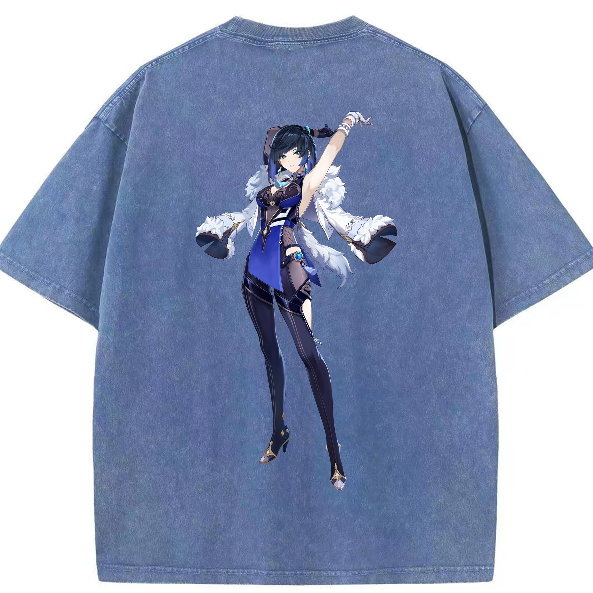 げんし神 夜兰 やらん genshin Yaran 綿100% ヴィンテージ風 半袖Tシャツ（背面プリント）