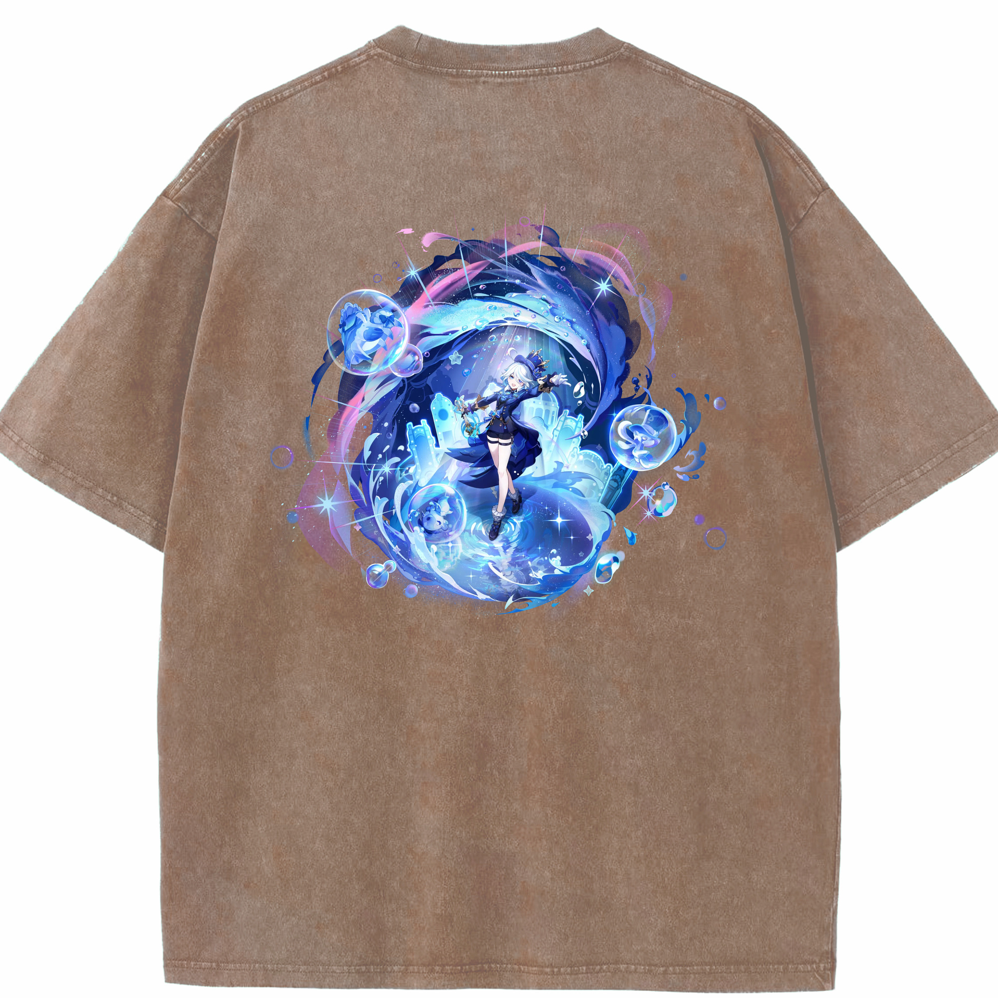 げんし神 フリーナ genshin Furina 綿100% ヴィンテージ風 半袖Tシャツ（背面プリント）