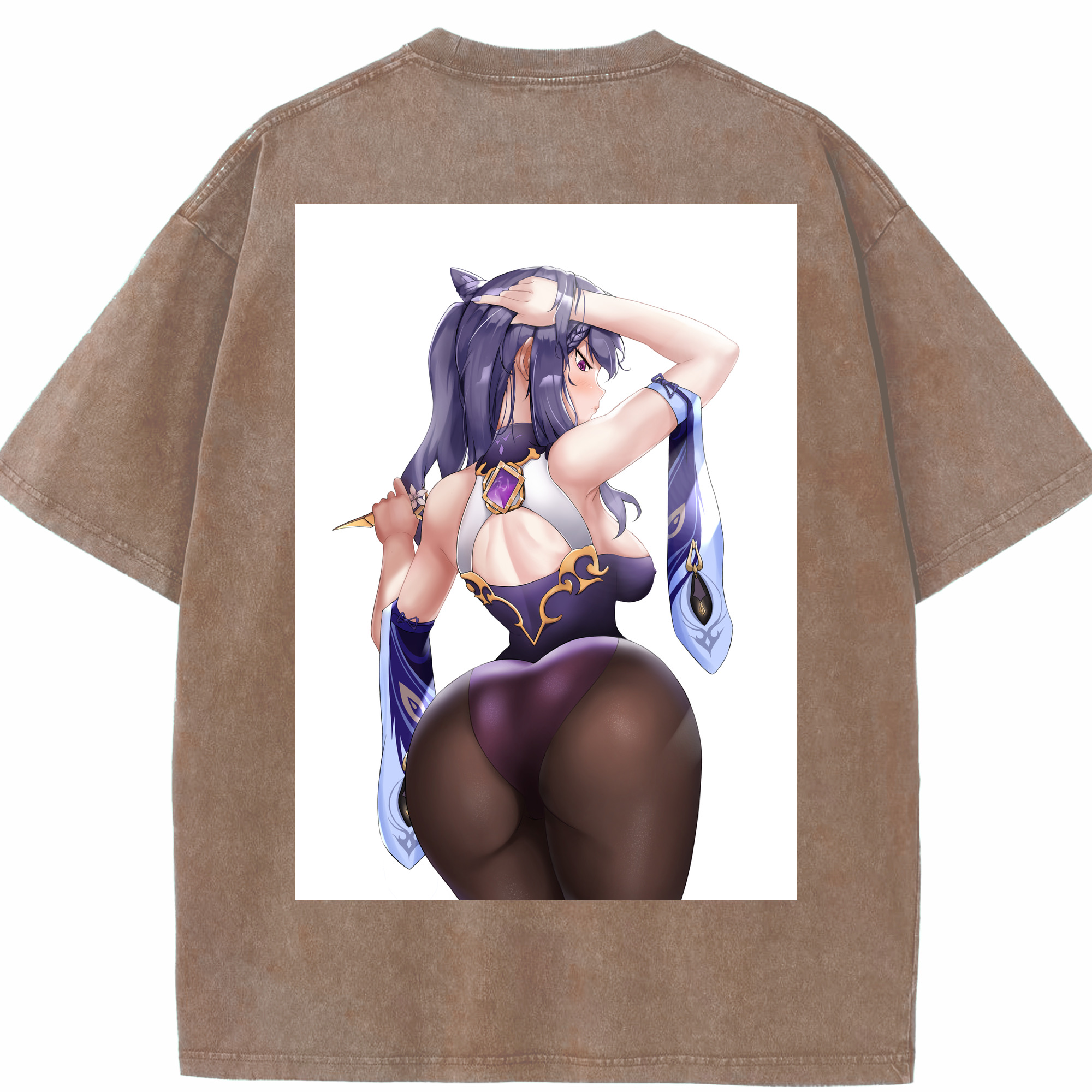 げんし神 刻晴 こくせい genshin Kokusei 綿100% ヴィンテージ風 半袖Tシャツ（背面プリント）