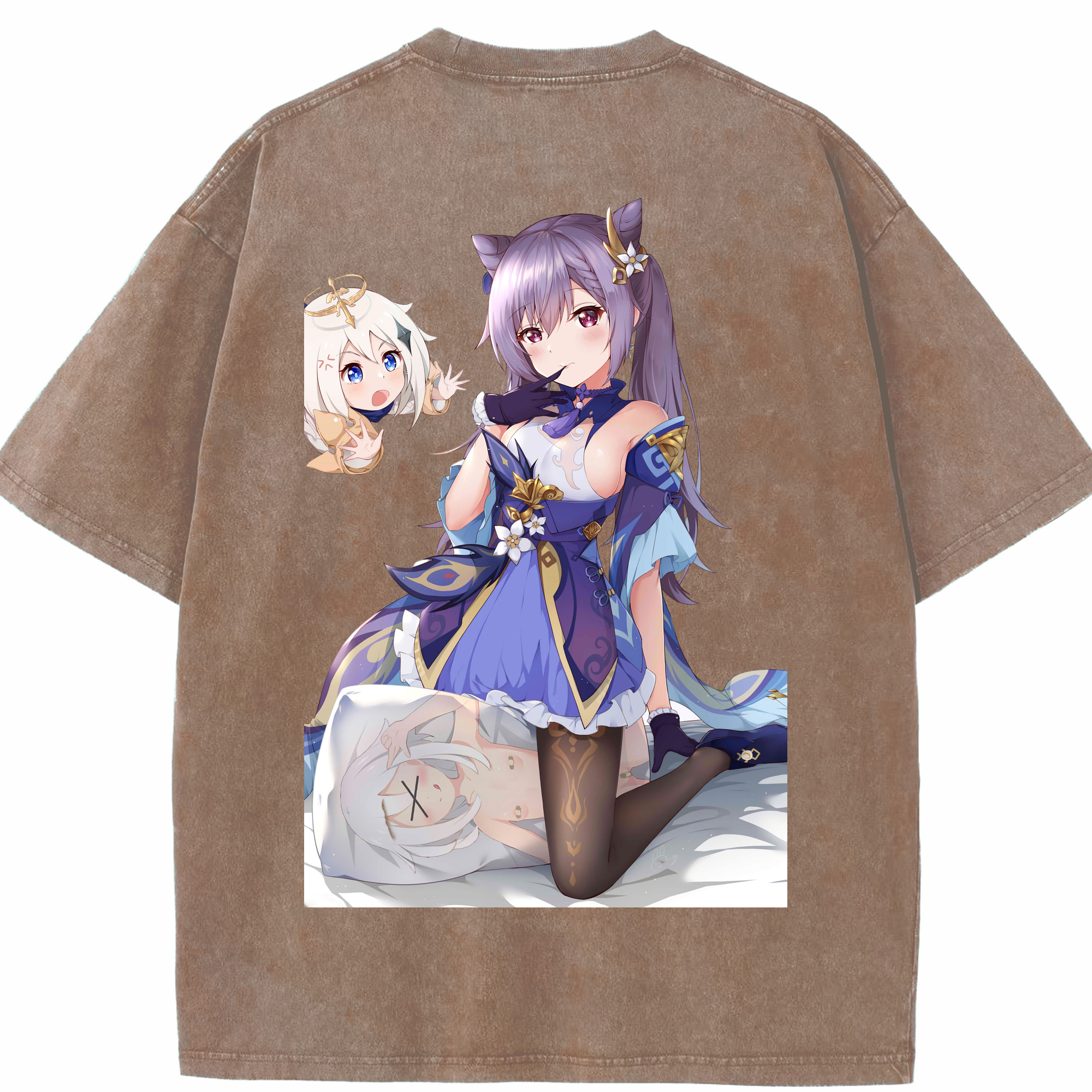 げんし神 刻晴 こくせい genshin Kokusei 綿100% ヴィンテージ風 半袖Tシャツ（背面プリント）