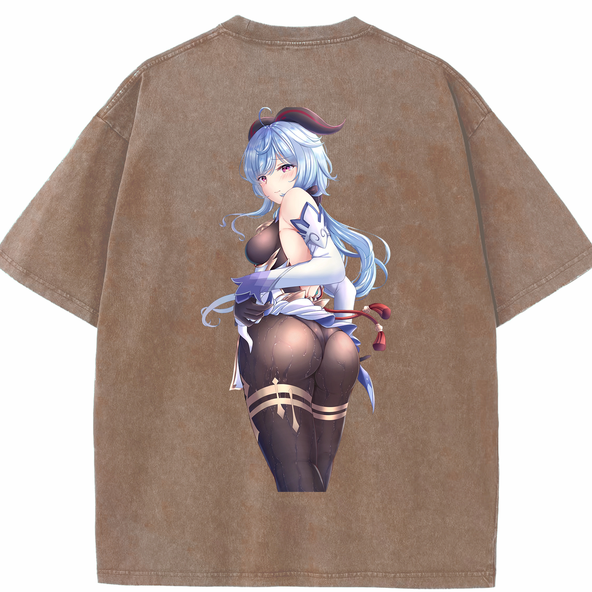げんし神 甘雨 かんう genshin Ganyu 綿100% ヴィンテージ風 半袖Tシャツ（背面プリント）