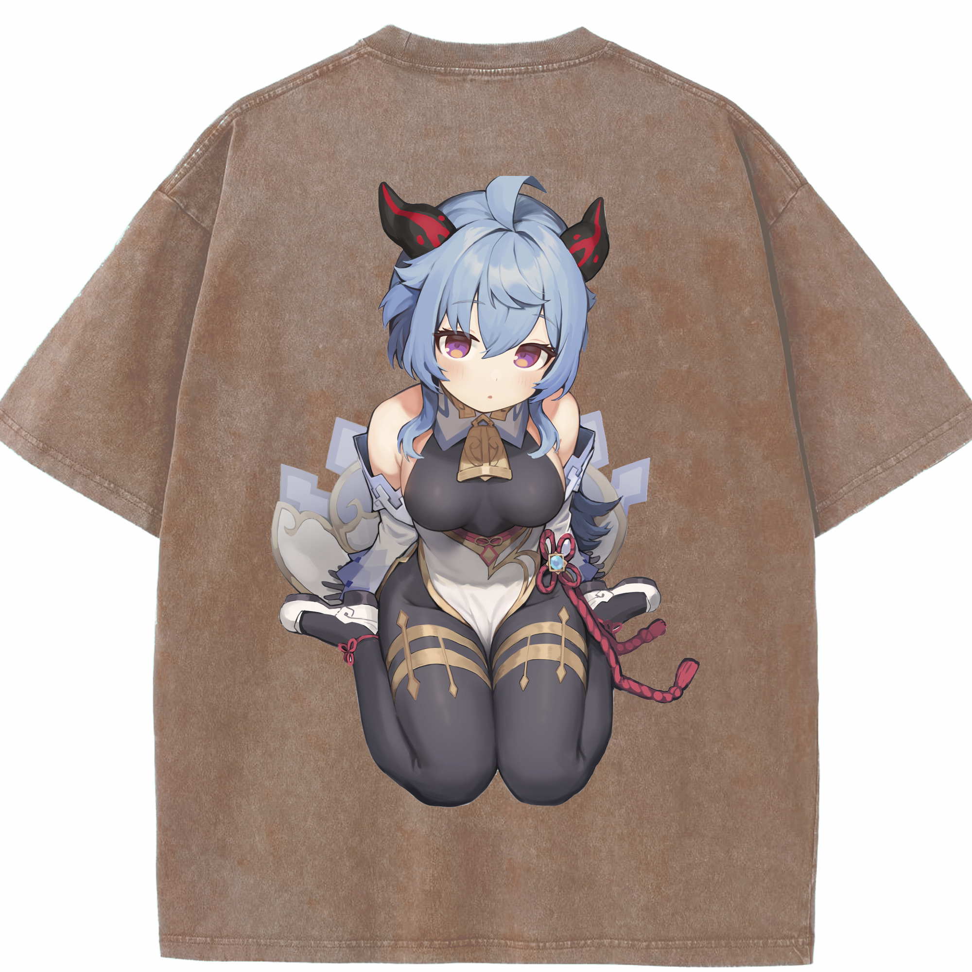 げんし神 甘雨 かんう genshin Ganyu 綿100% ヴィンテージ風 半袖Tシャツ（背面プリント）