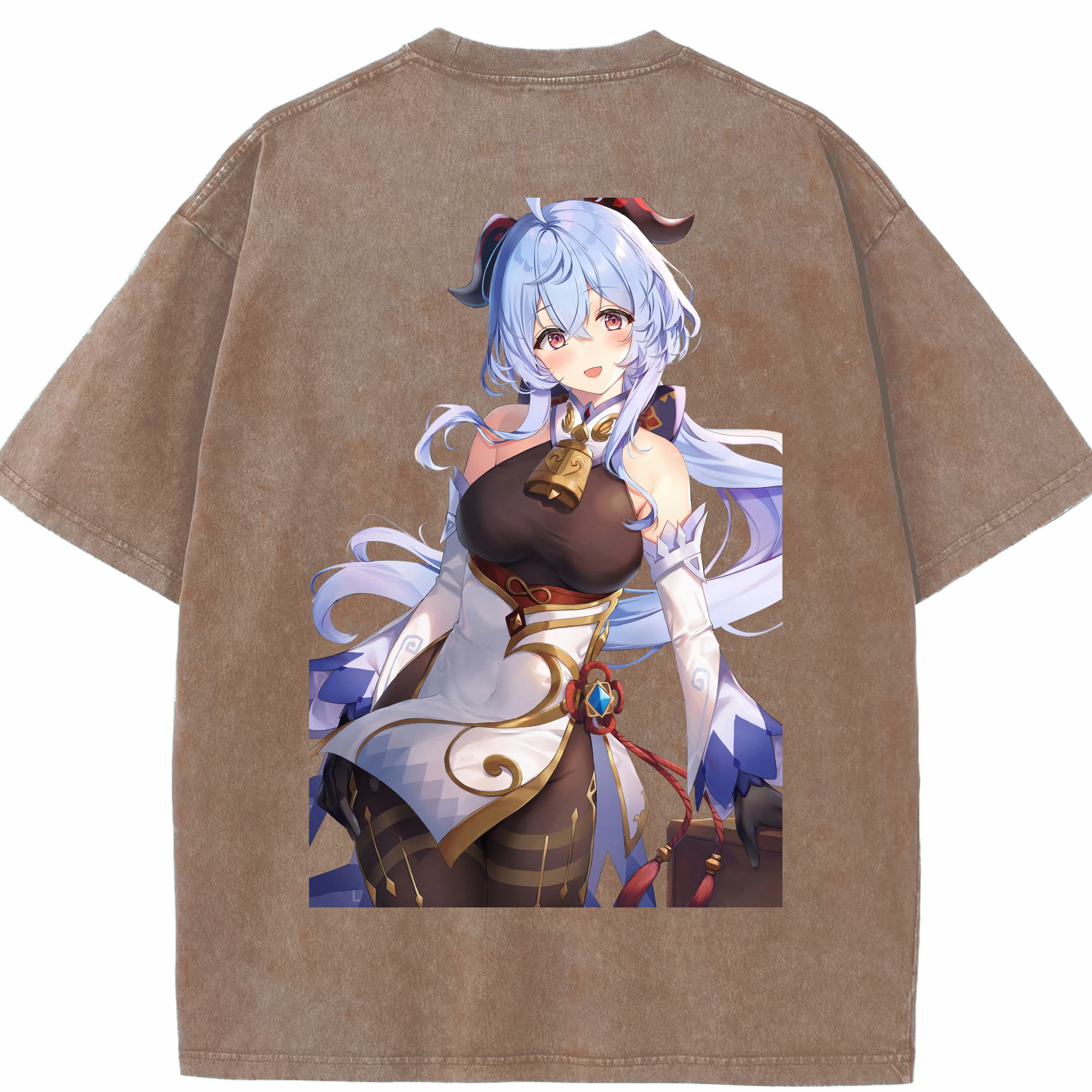 げんし神 甘雨 かんう genshin Ganyu 綿100% ヴィンテージ風 半袖Tシャツ（背面プリント）