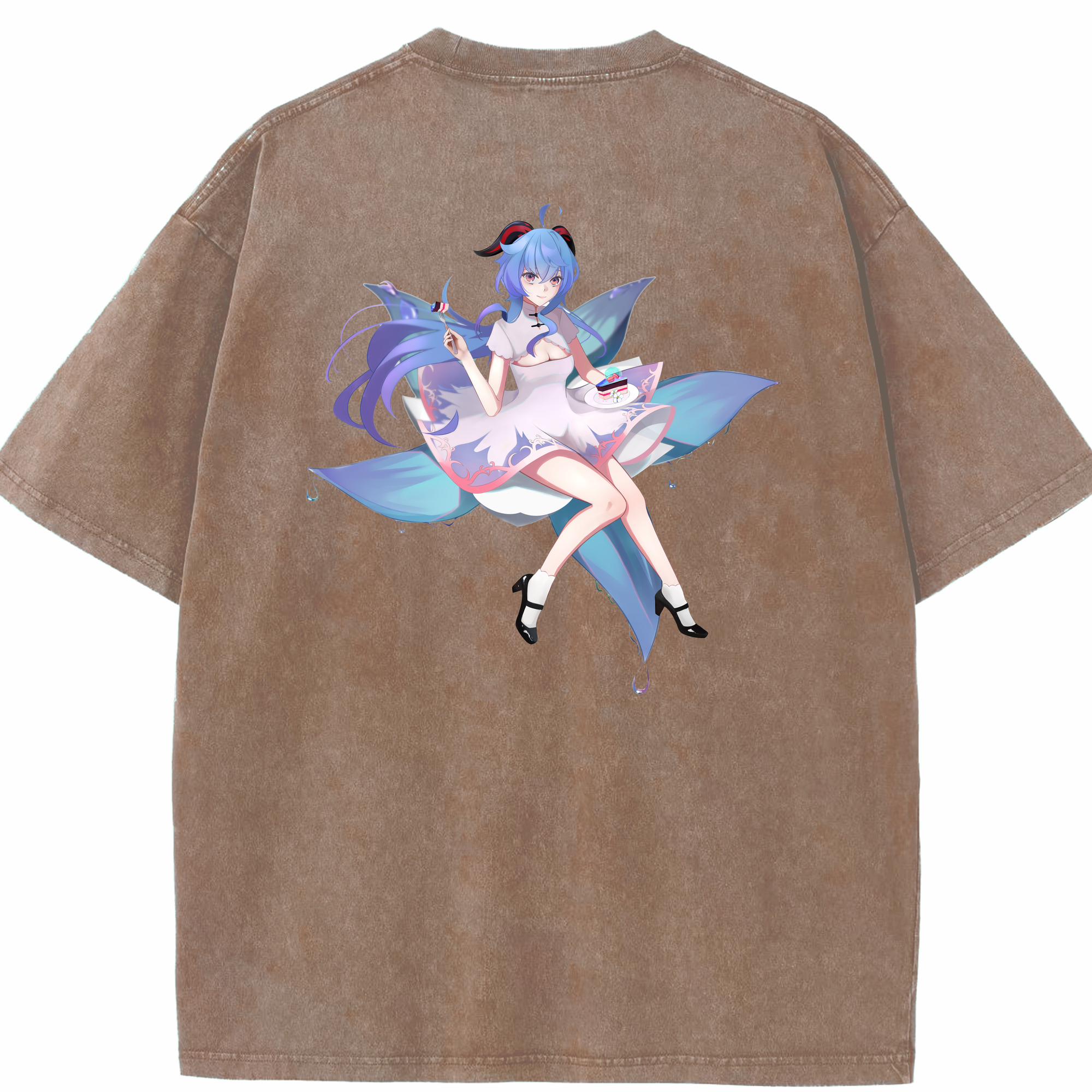 げんし神 甘雨 かんう genshin Ganyu 綿100% ヴィンテージ風 半袖Tシャツ（背面プリント）