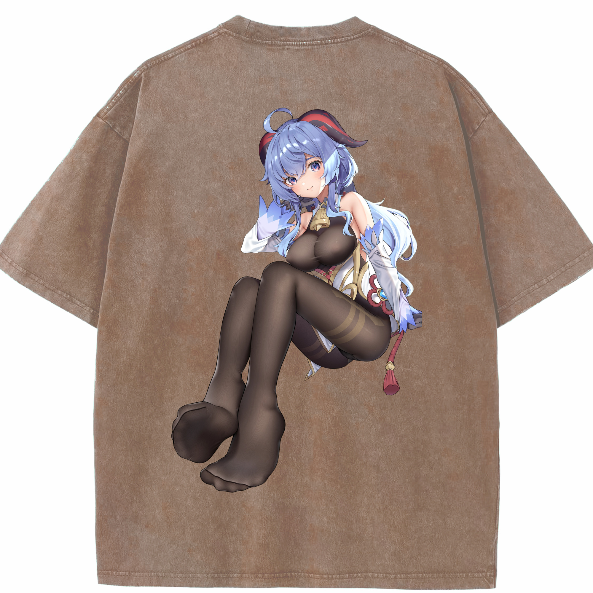 げんし神 甘雨 かんう genshin Ganyu 綿100% ヴィンテージ風 半袖Tシャツ（背面プリント）