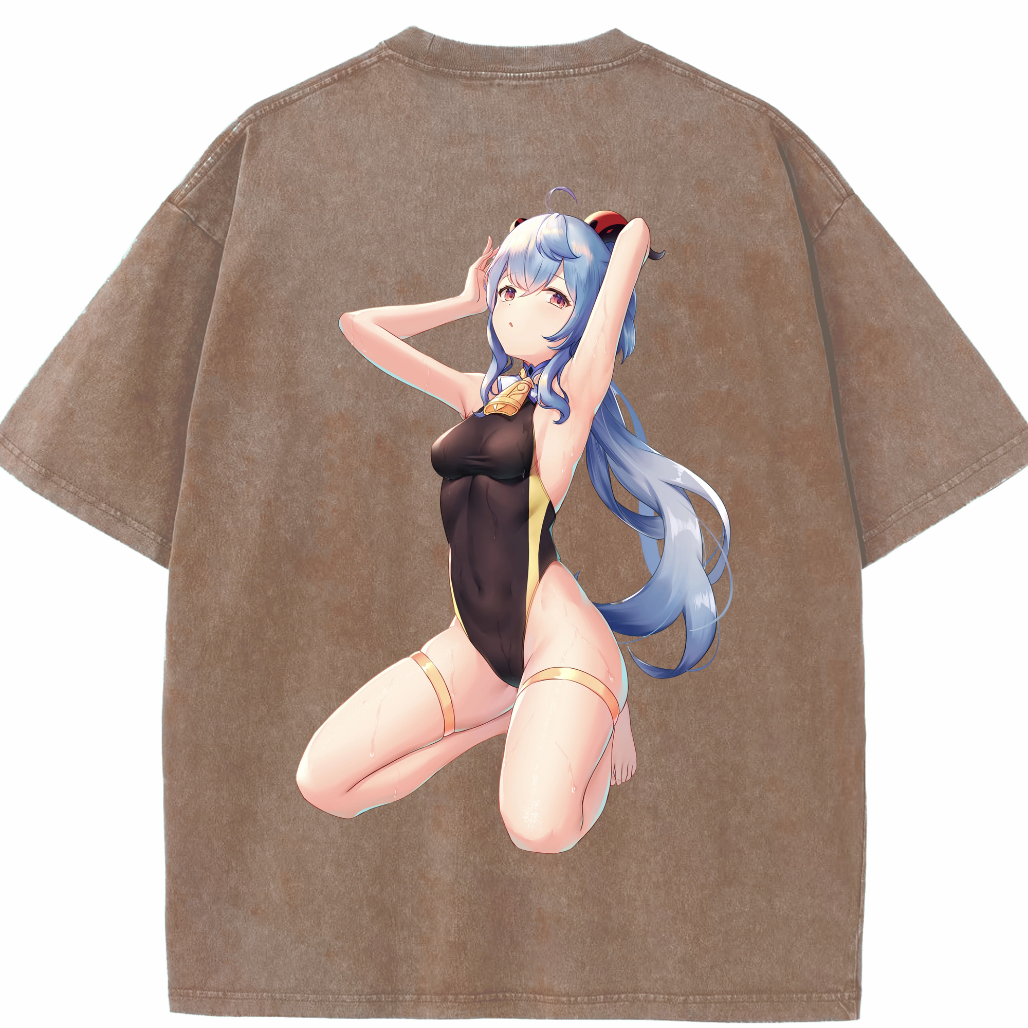 げんし神 甘雨 かんう genshin Ganyu 綿100% ヴィンテージ風 半袖Tシャツ（背面プリント）