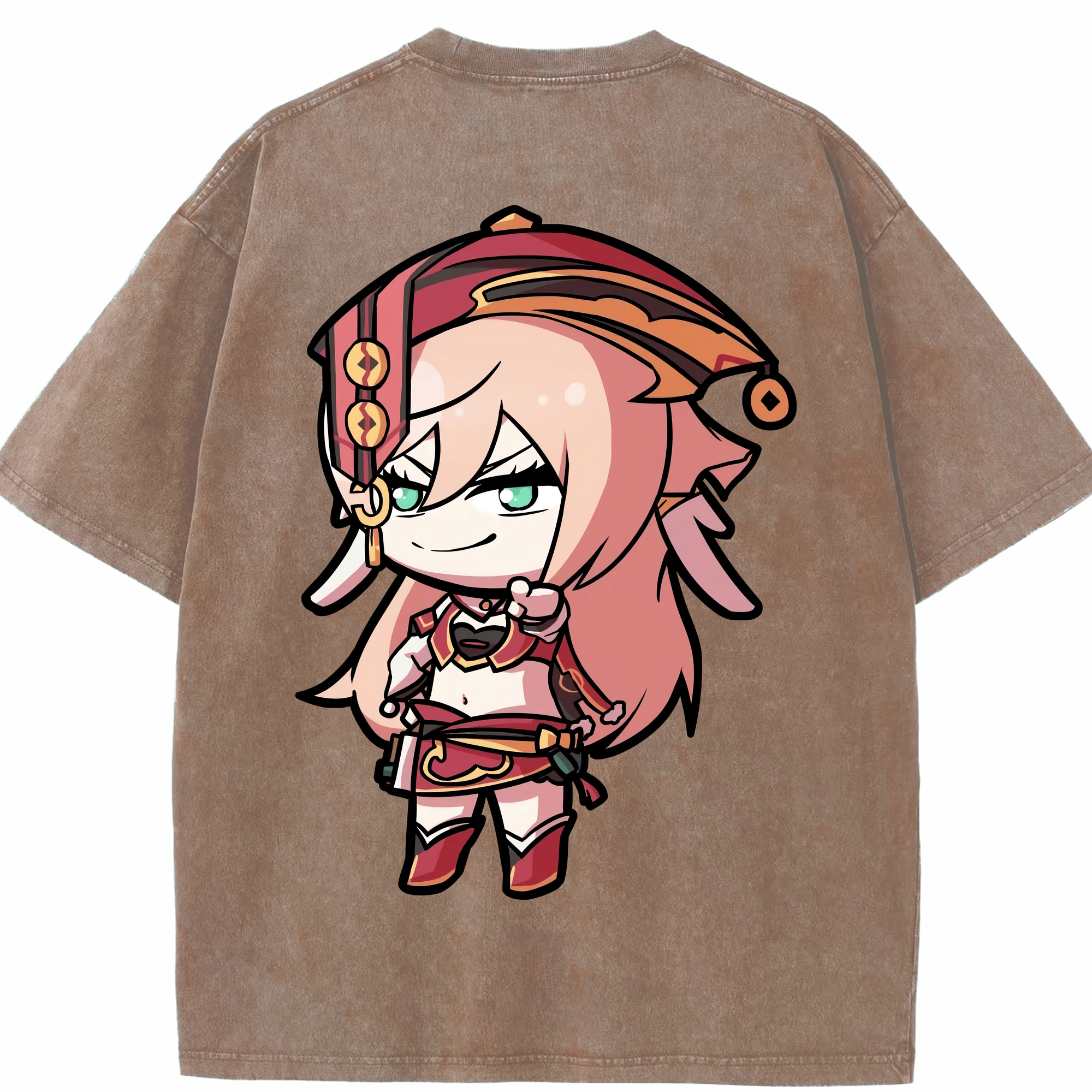 げんし神 ヤンフェイ genshin Yanfei 綿100% ヴィンテージ風 半袖Tシャツ（背面プリント）