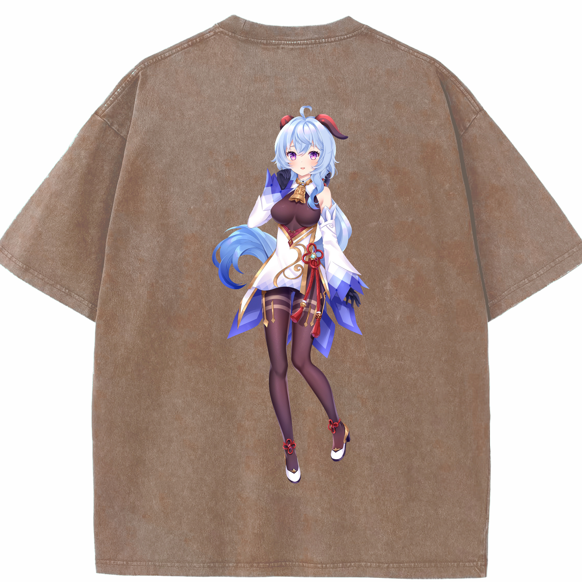 げんし神 甘雨 かんう genshin Ganyu 綿100% ヴィンテージ風 半袖Tシャツ（背面プリント）