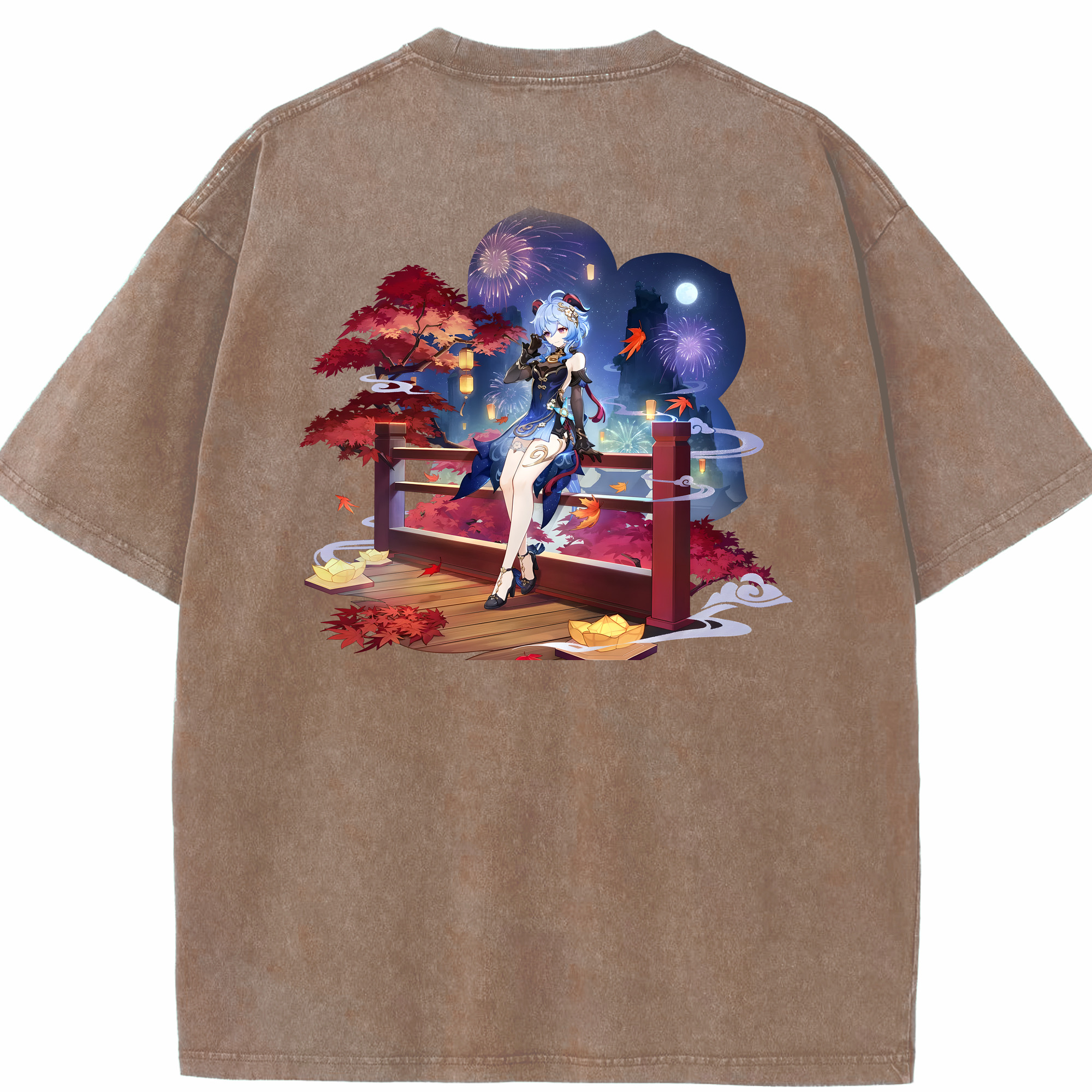 げんし神 甘雨 かんう genshin Ganyu 綿100% ヴィンテージ風 半袖Tシャツ（背面プリント）