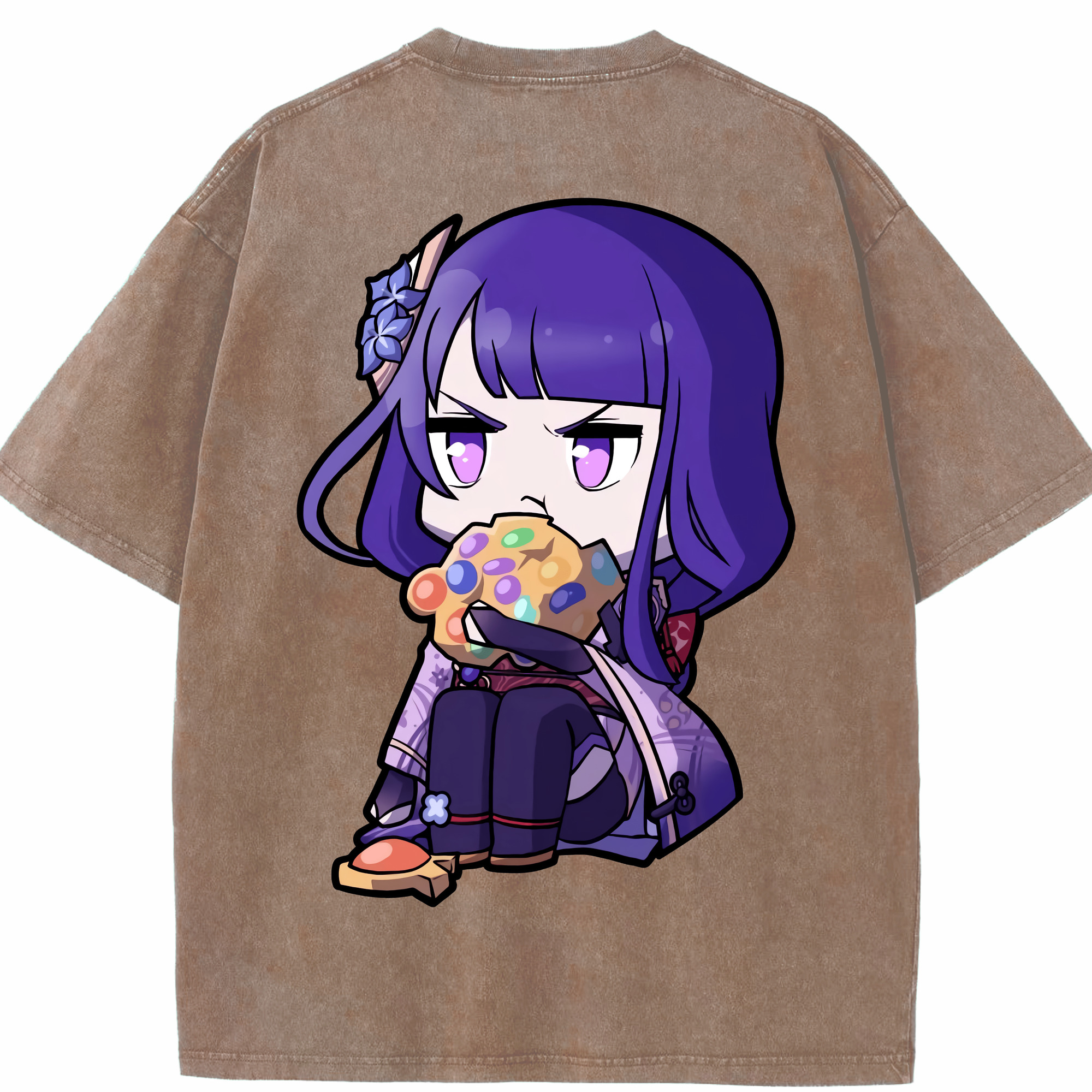 げんし神 雷電将軍 らいでんしょうぐん genshin Raiden Shogun 綿100% ヴィンテージ風 半袖Tシャツ（背面プリント）