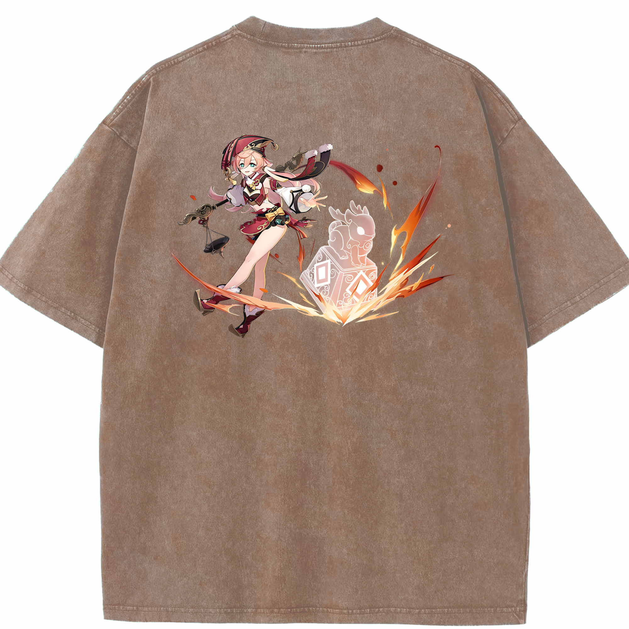 げんし神 ヤンフェイ genshin Yanfei 綿100% ヴィンテージ風 半袖Tシャツ（背面プリント）
