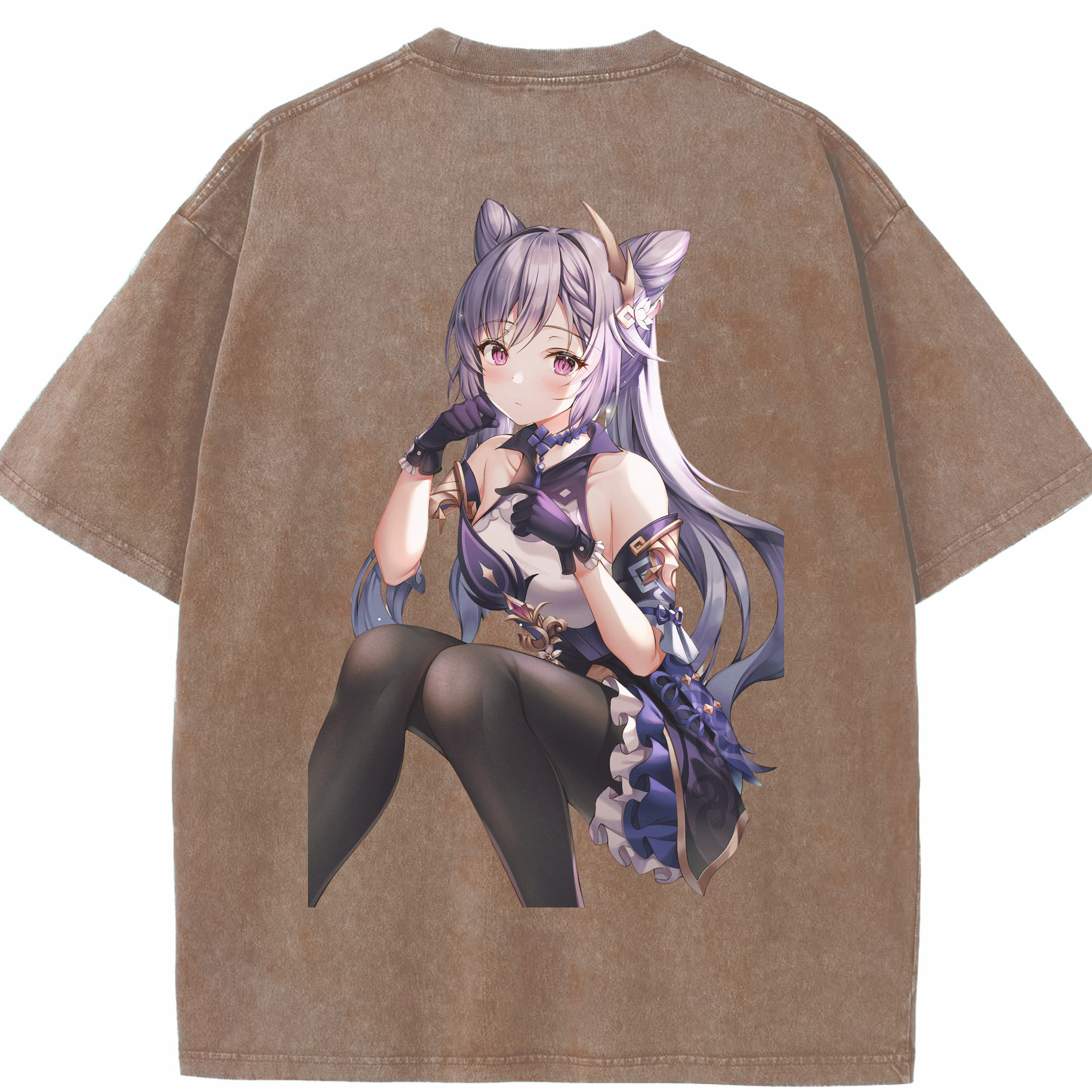 げんし神 刻晴 こくせい genshin Kokusei 綿100% ヴィンテージ風 半袖Tシャツ（背面プリント）