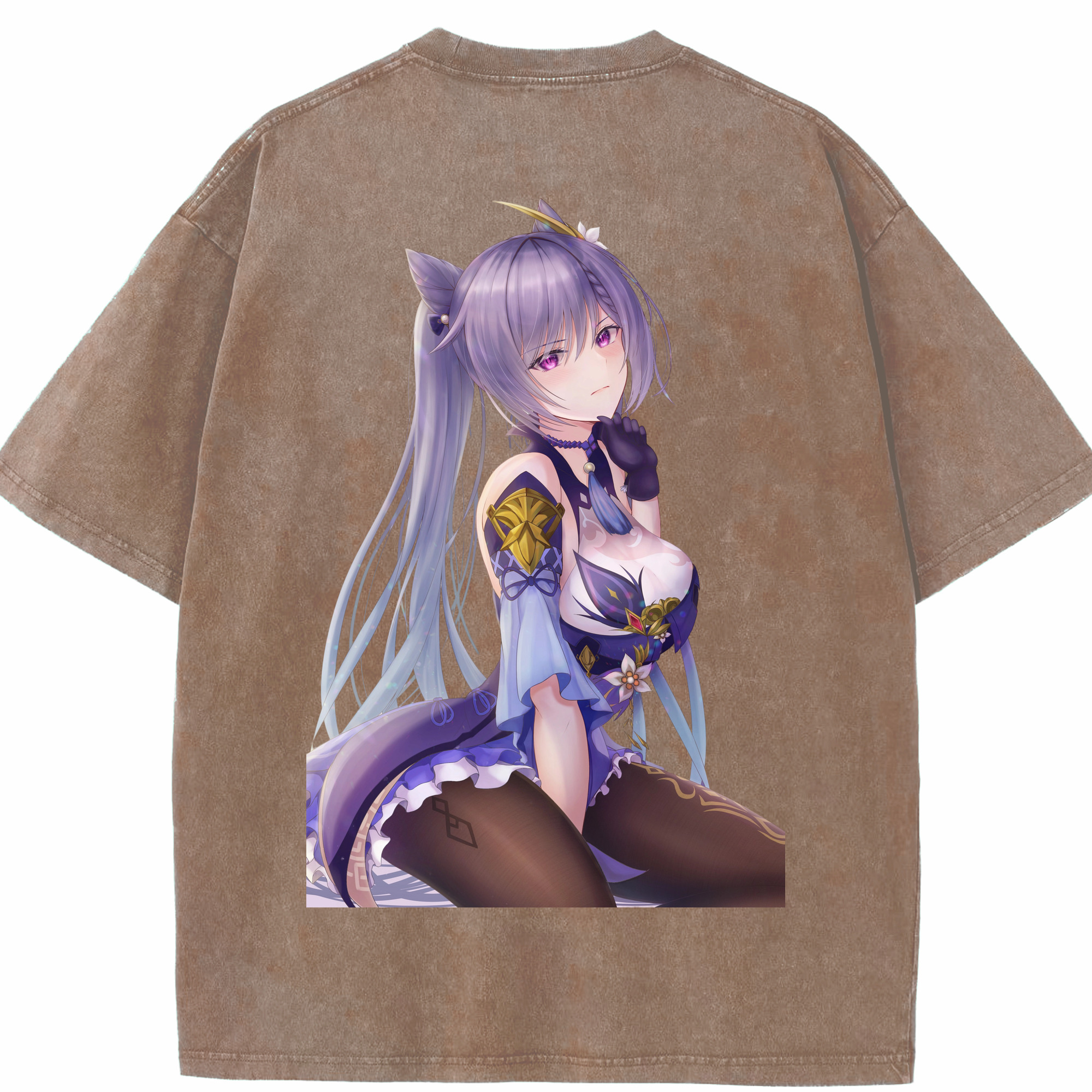 げんし神 刻晴 こくせい genshin Kokusei 綿100% ヴィンテージ風 半袖Tシャツ（背面プリント）