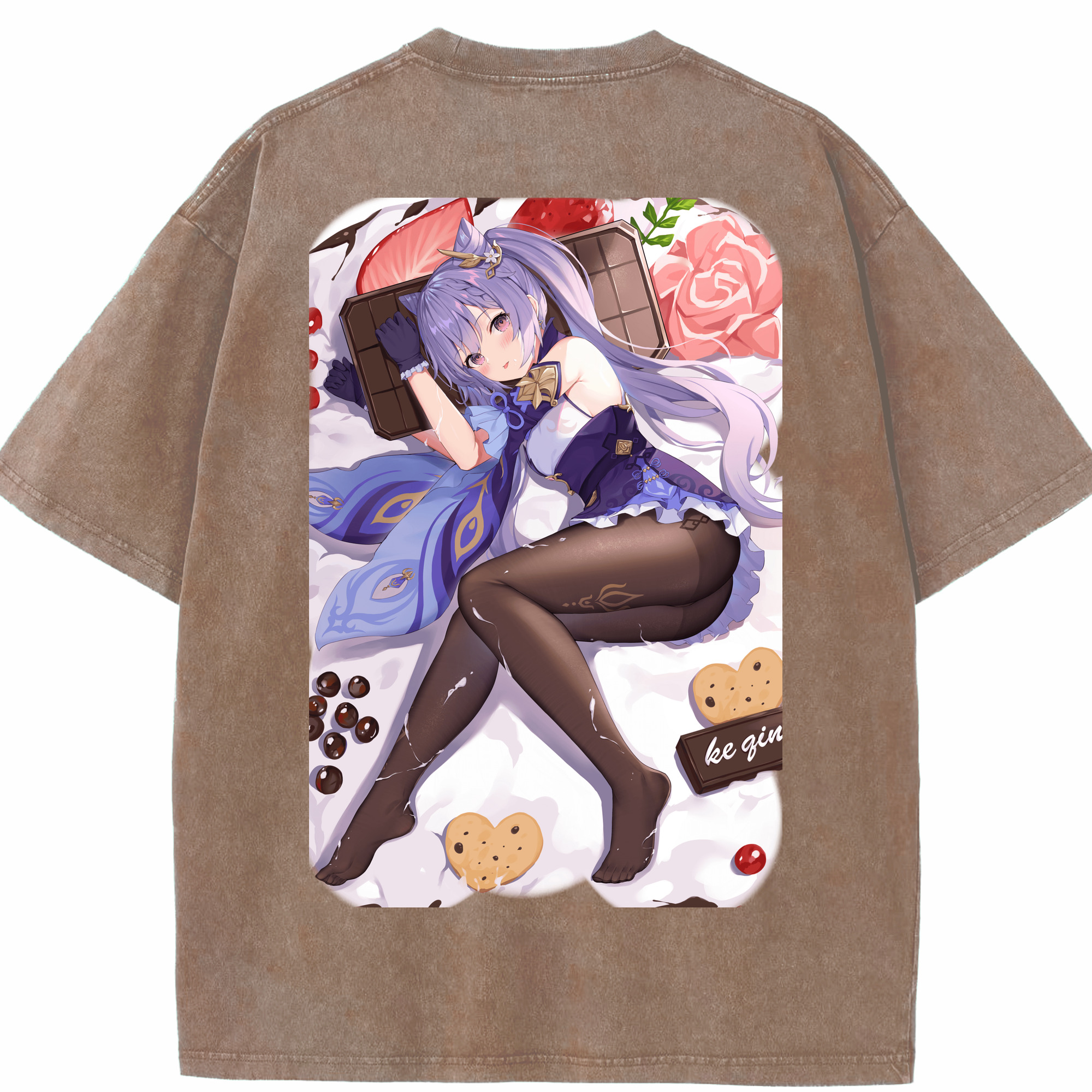 げんし神 刻晴 こくせい genshin Kokusei 綿100% ヴィンテージ風 半袖Tシャツ（背面プリント）