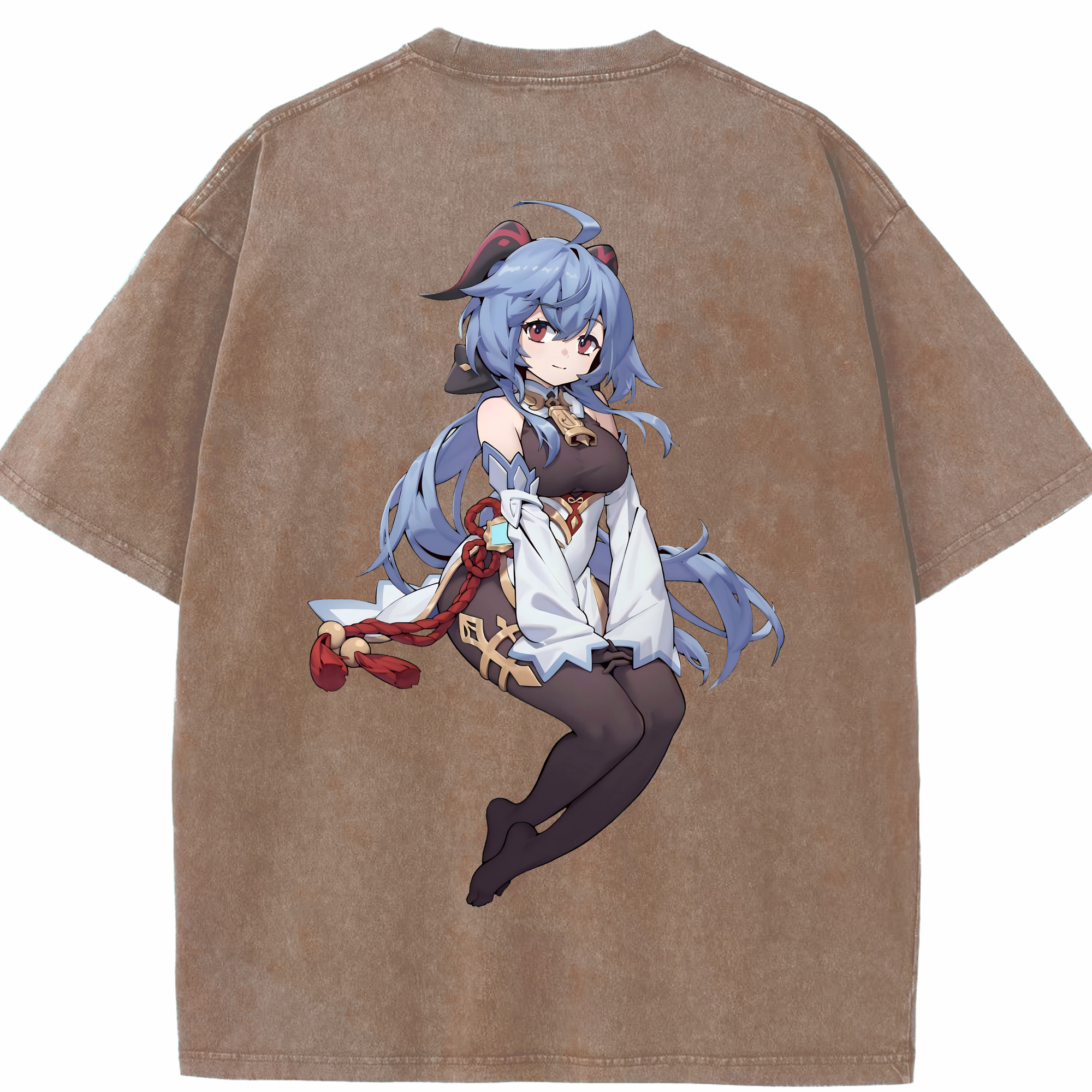 げんし神 甘雨 かんう genshin Ganyu 綿100% ヴィンテージ風 半袖Tシャツ（背面プリント）
