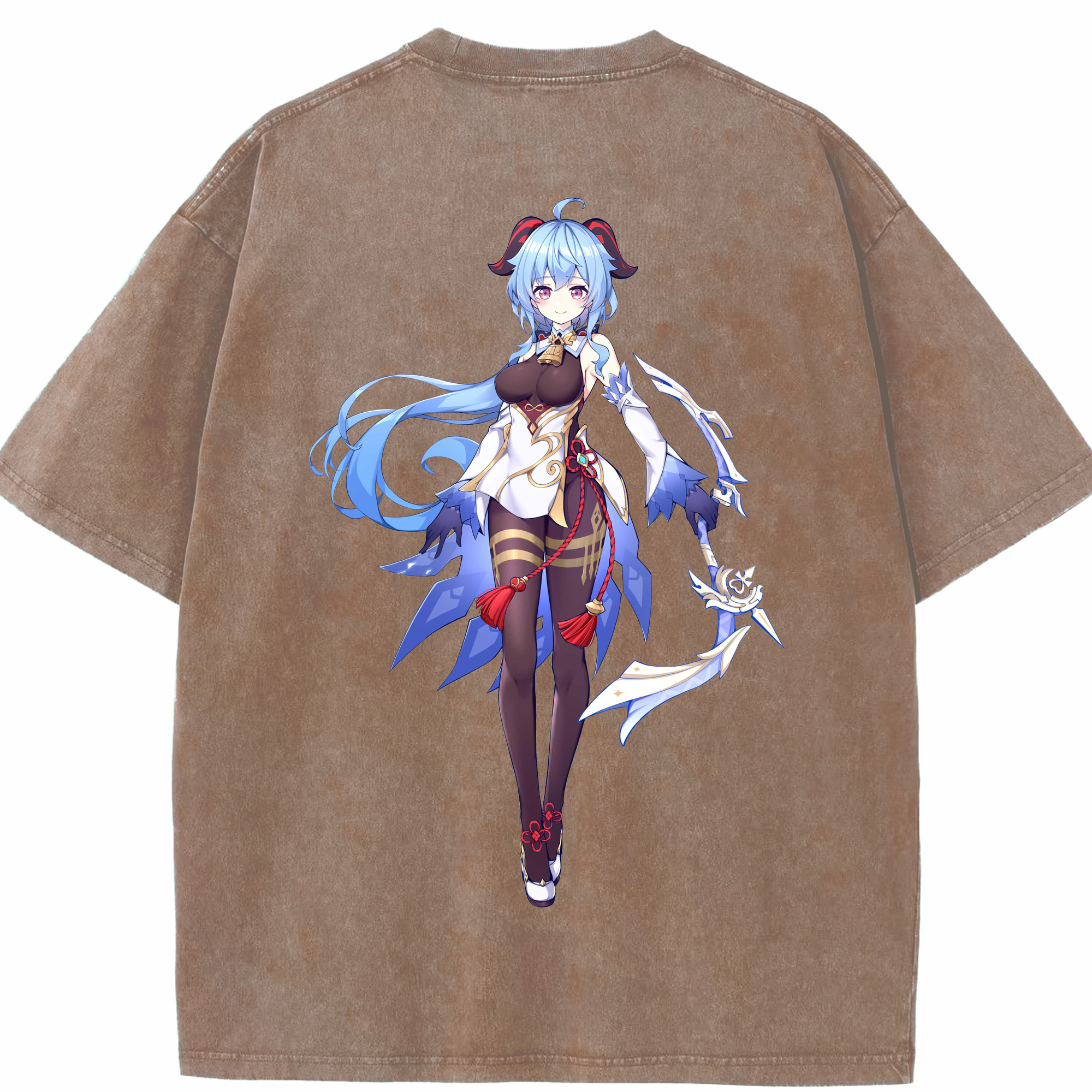 げんし神 甘雨 かんう genshin Ganyu 綿100% ヴィンテージ風 半袖Tシャツ（背面プリント）