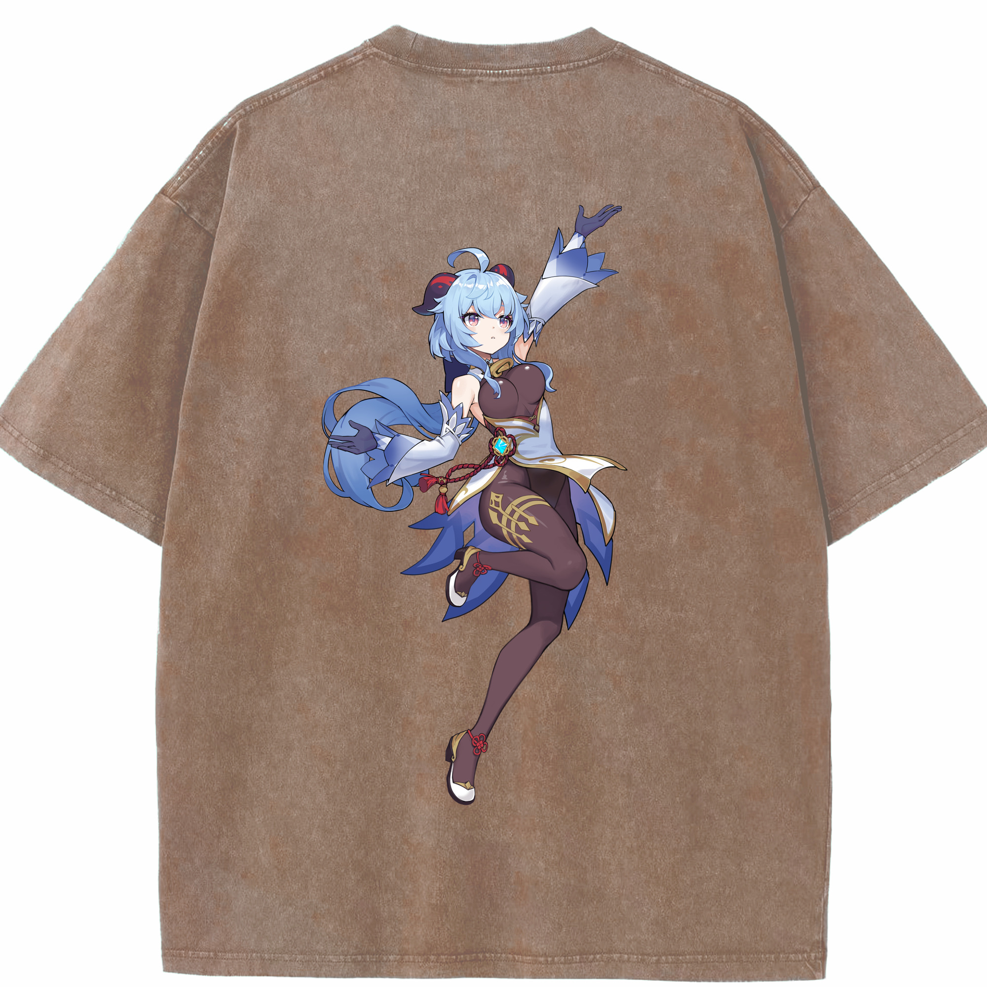 げんし神 甘雨 かんう genshin Ganyu 綿100% ヴィンテージ風 半袖Tシャツ（背面プリント）