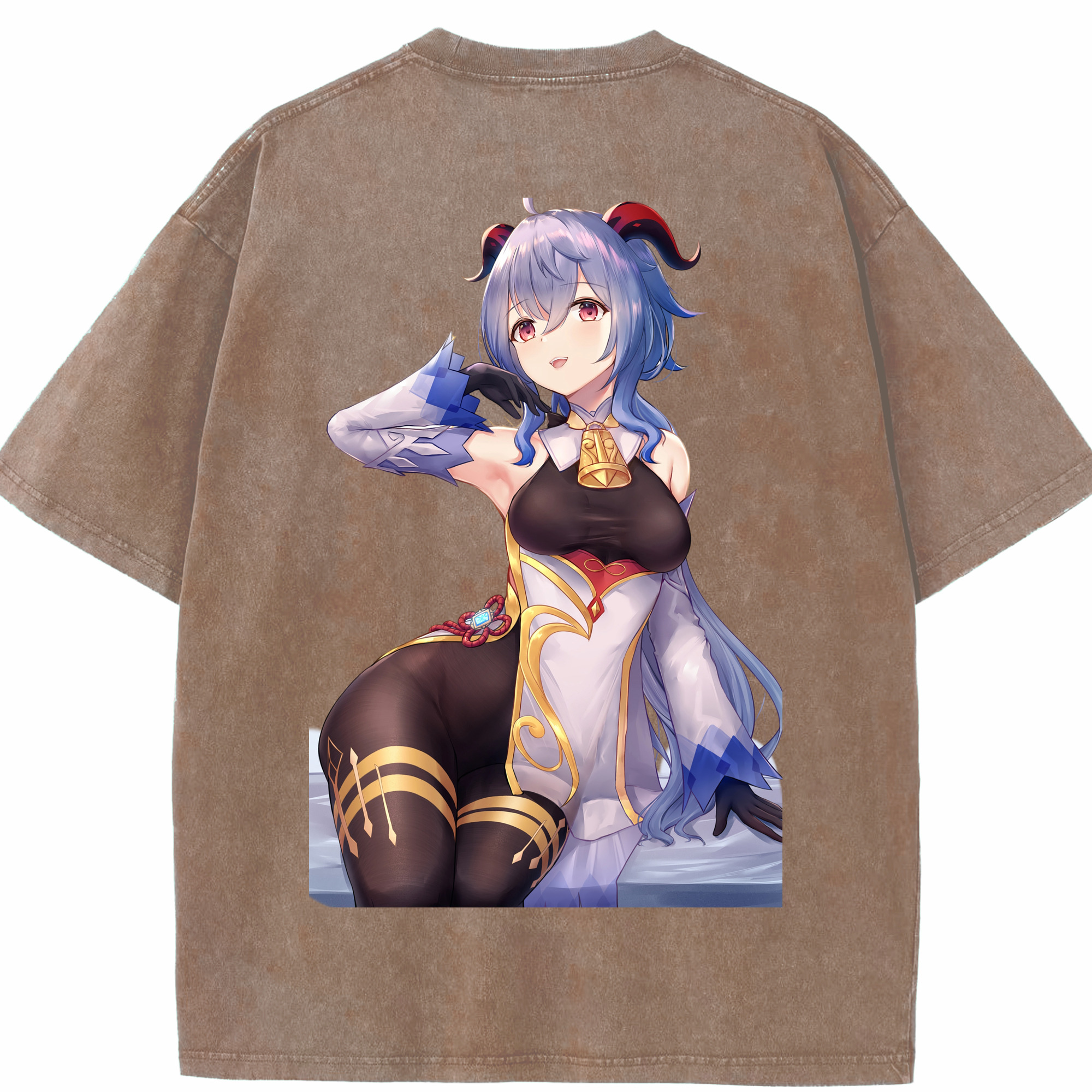 げんし神 甘雨 かんう genshin Ganyu 綿100% ヴィンテージ風 半袖Tシャツ（背面プリント）