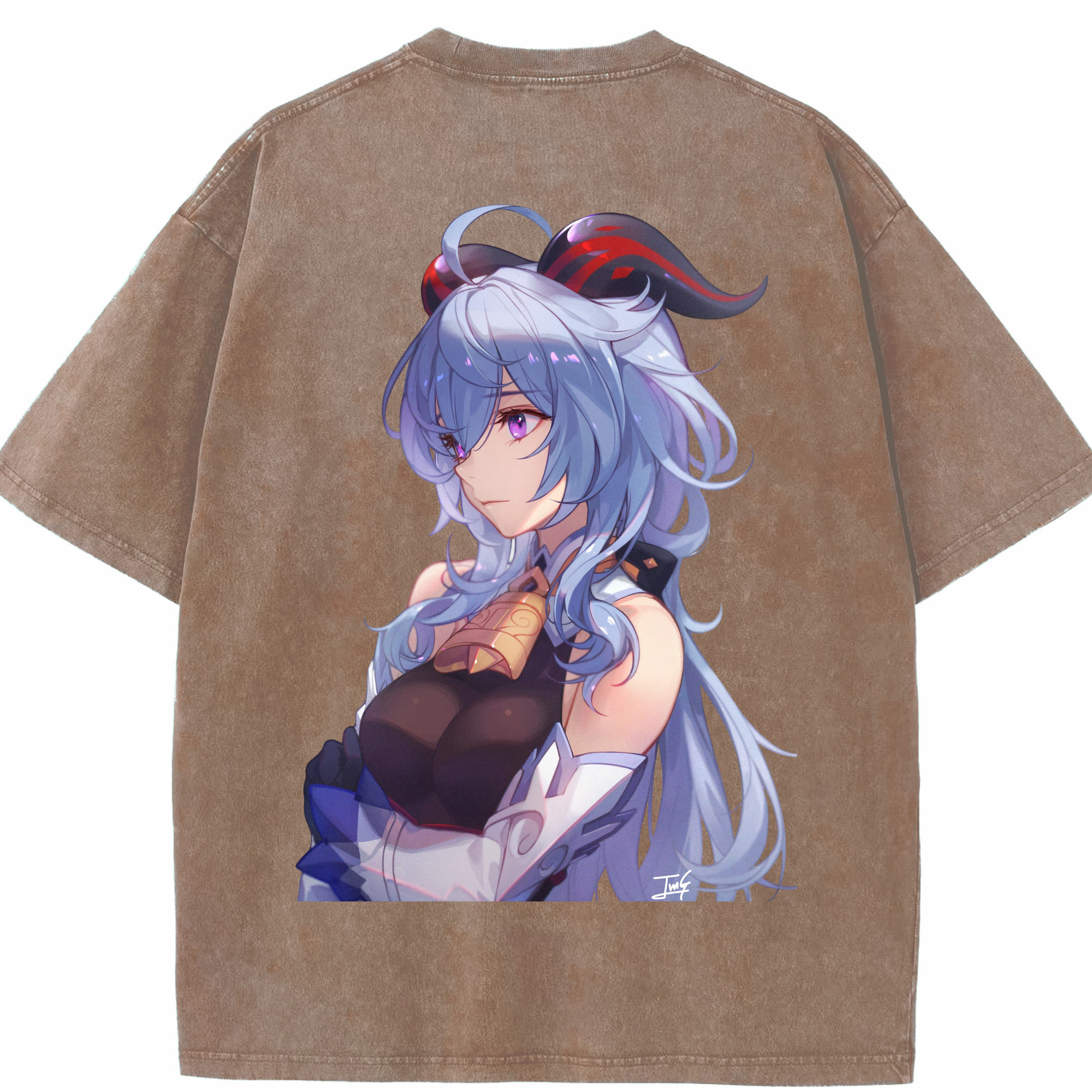 げんし神 甘雨 かんう genshin Ganyu 綿100% ヴィンテージ風 半袖Tシャツ（背面プリント）