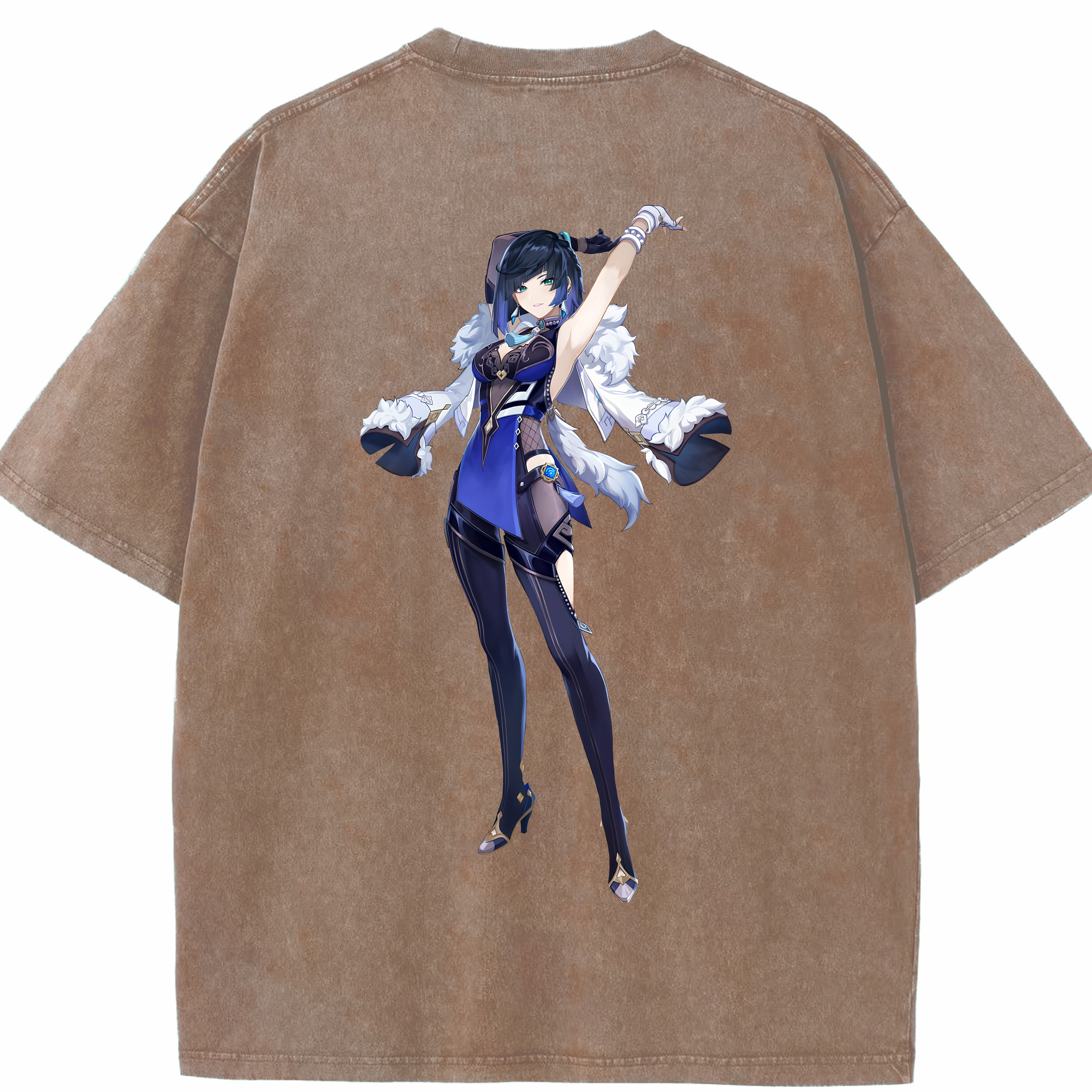 げんし神 夜兰 やらん genshin Yaran 綿100% ヴィンテージ風 半袖Tシャツ（背面プリント）