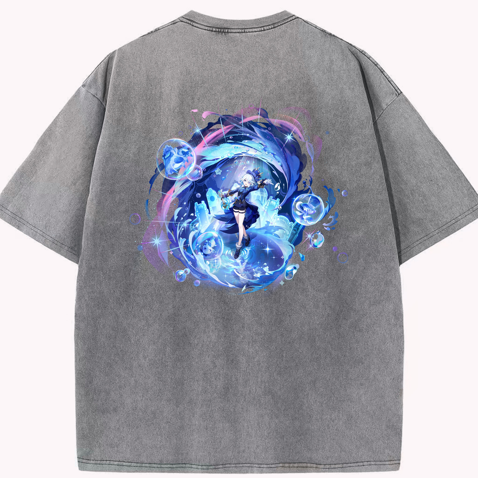げんし神 フリーナ genshin Furina 綿100% ヴィンテージ風 半袖Tシャツ（背面プリント）