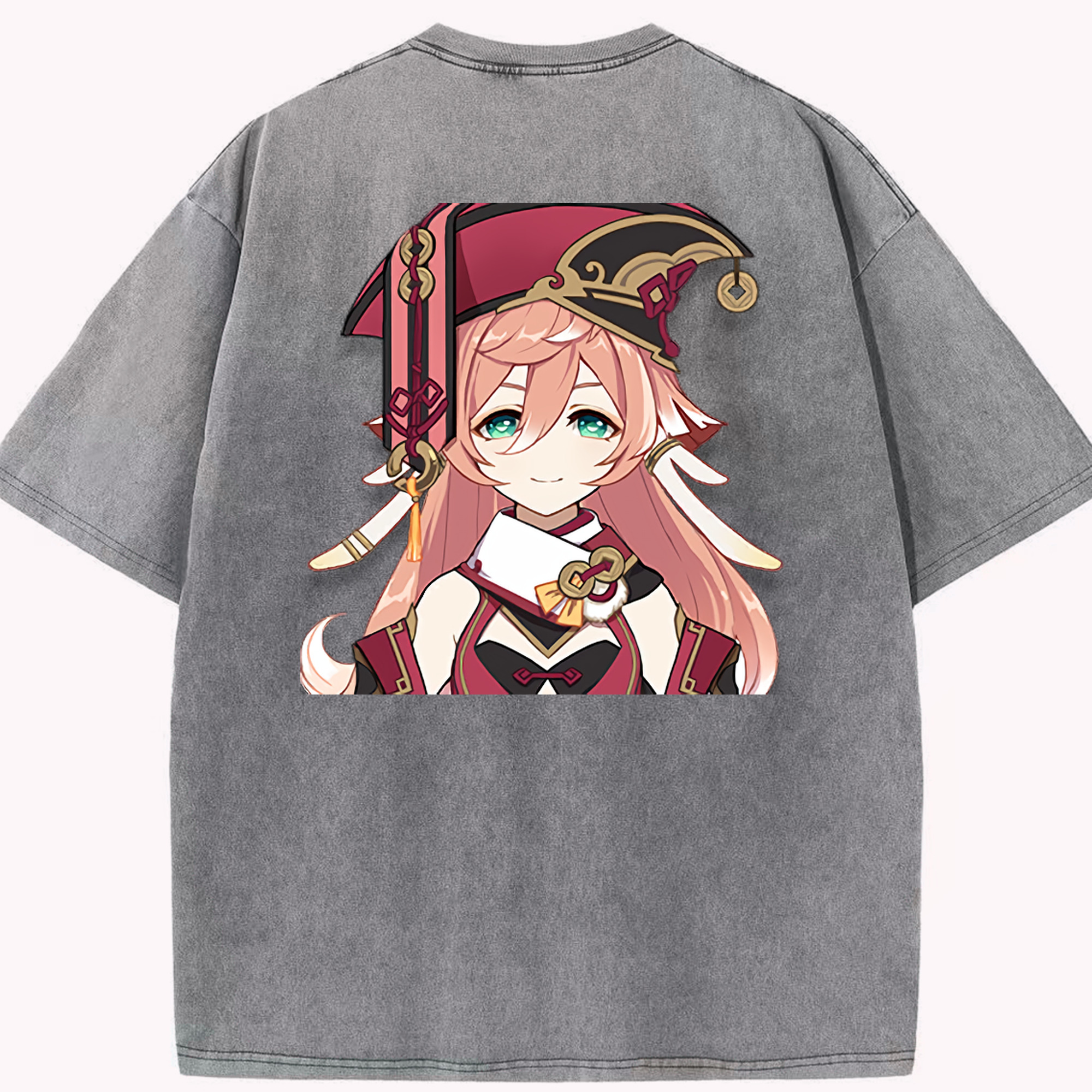 げんし神 ヤンフェイ genshin Yanfei 綿100% ヴィンテージ風 半袖Tシャツ（背面プリント）