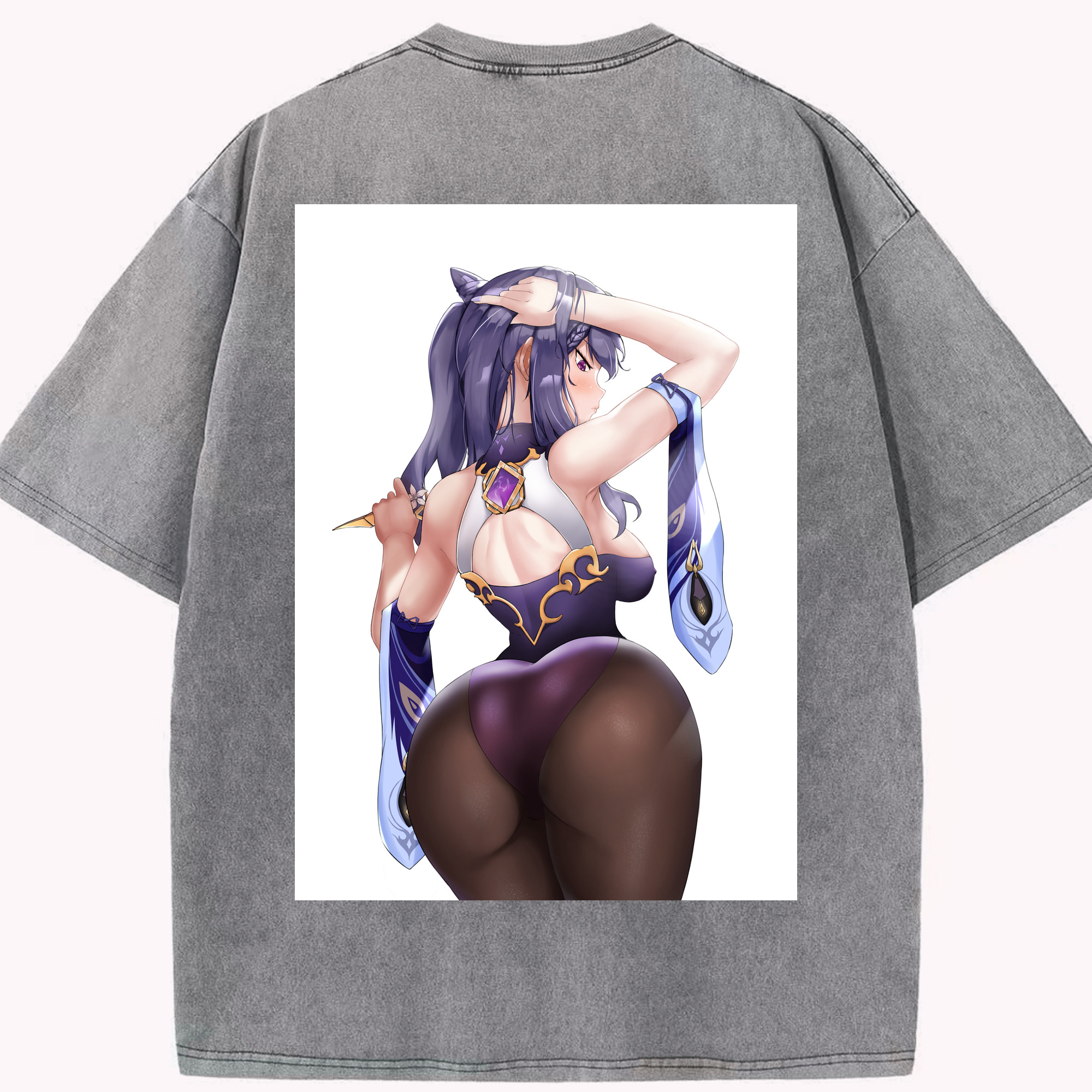 げんし神 刻晴 こくせい genshin Kokusei 綿100% ヴィンテージ風 半袖Tシャツ（背面プリント）