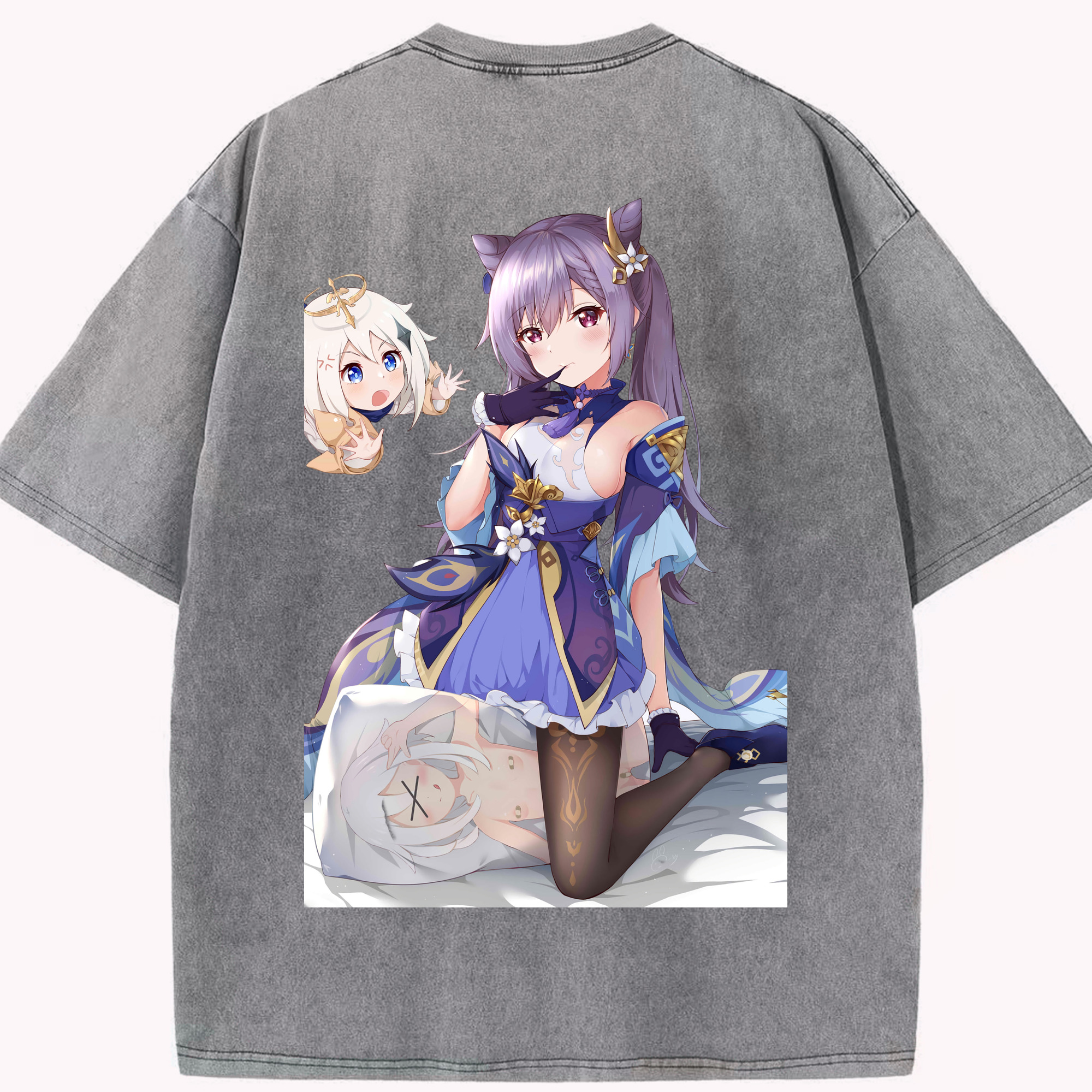 げんし神 刻晴 こくせい genshin Kokusei 綿100% ヴィンテージ風 半袖Tシャツ（背面プリント）