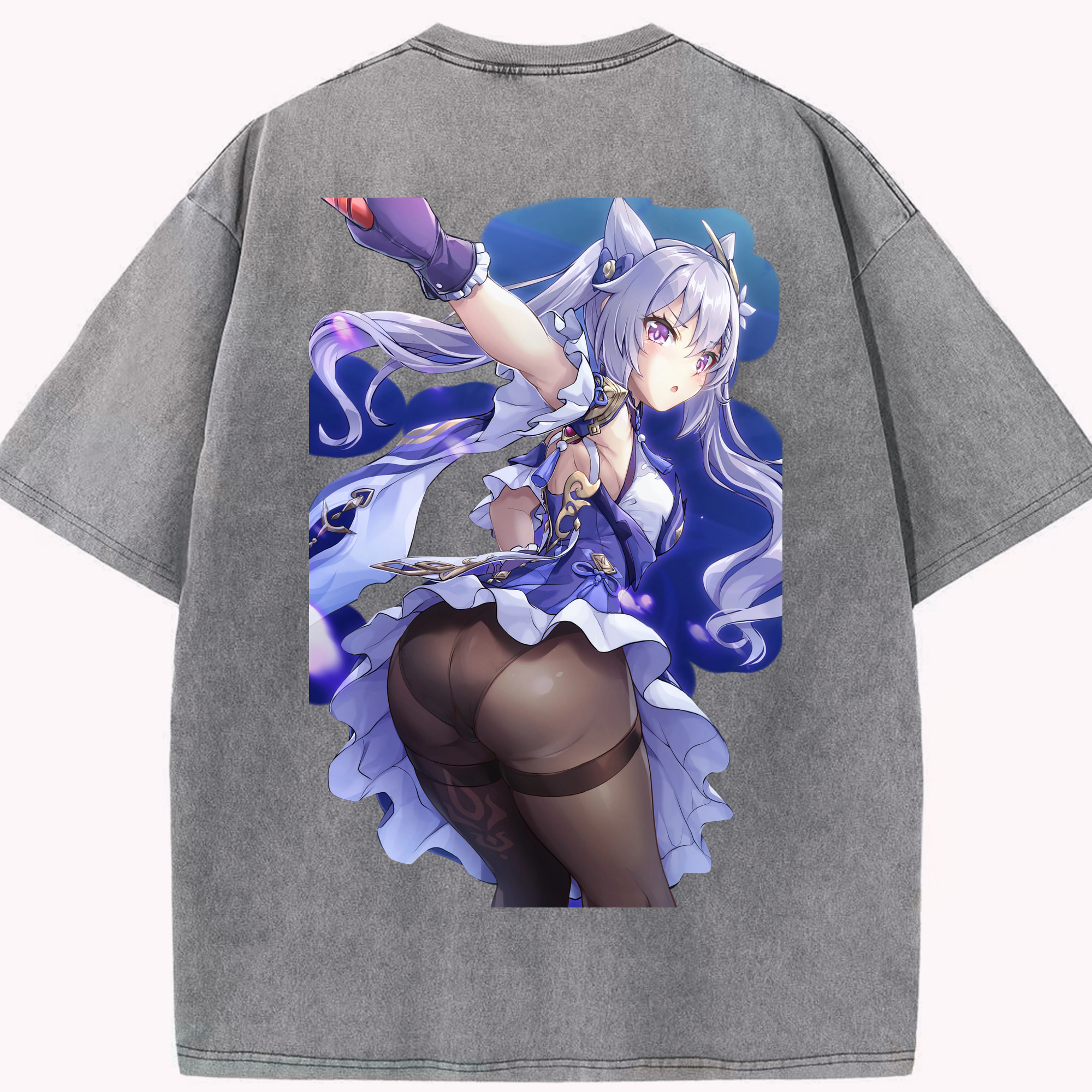 げんし神 刻晴 こくせい genshin Kokusei 綿100% ヴィンテージ風 半袖Tシャツ（背面プリント）