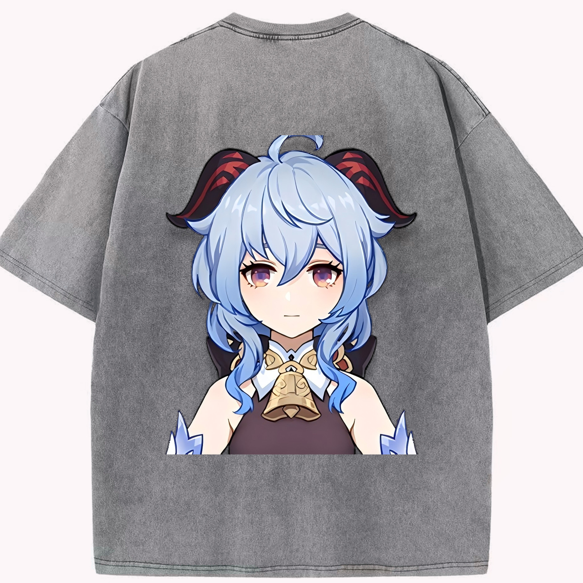 げんし神 甘雨 かんう genshin Ganyu 綿100% ヴィンテージ風 半袖Tシャツ（背面プリント）