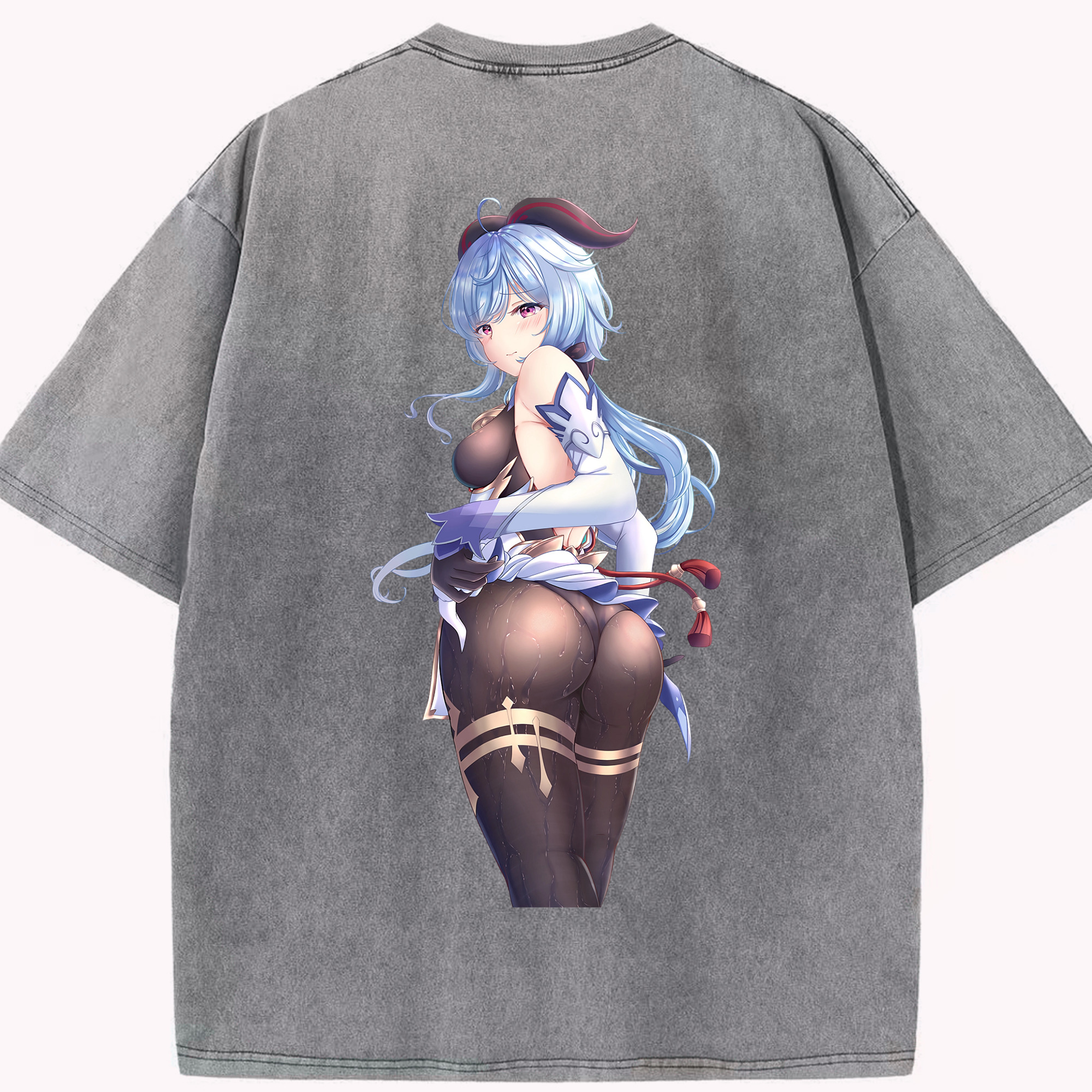 げんし神 甘雨 かんう genshin Ganyu 綿100% ヴィンテージ風 半袖Tシャツ（背面プリント）